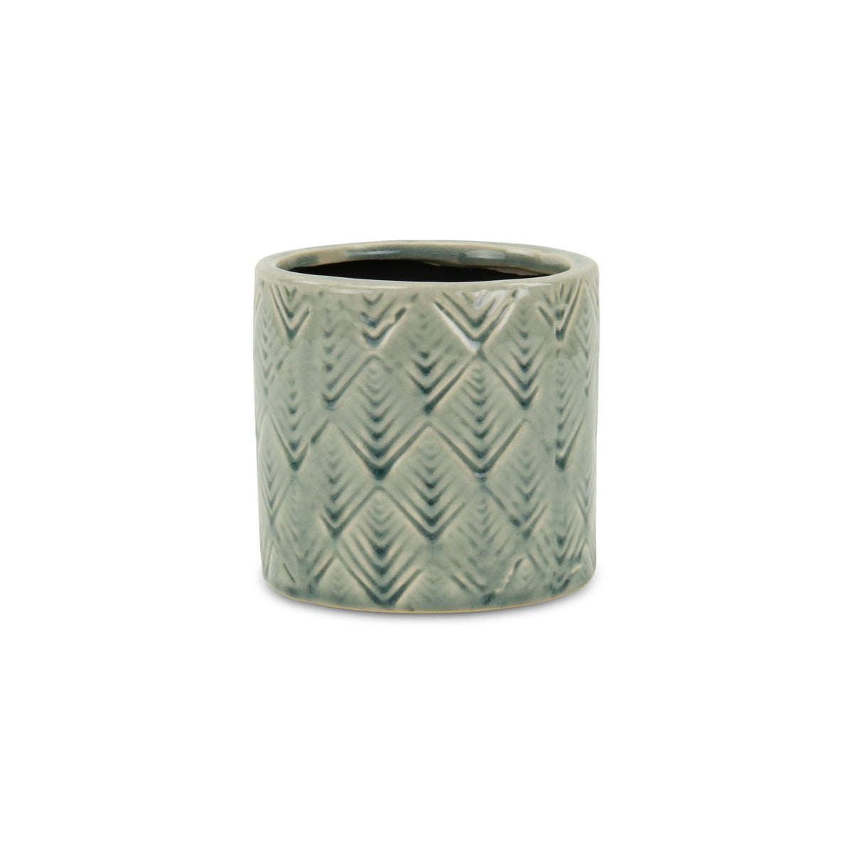 Green Ceramic 16 Ounce Geometric Round Distressed Pot Planter