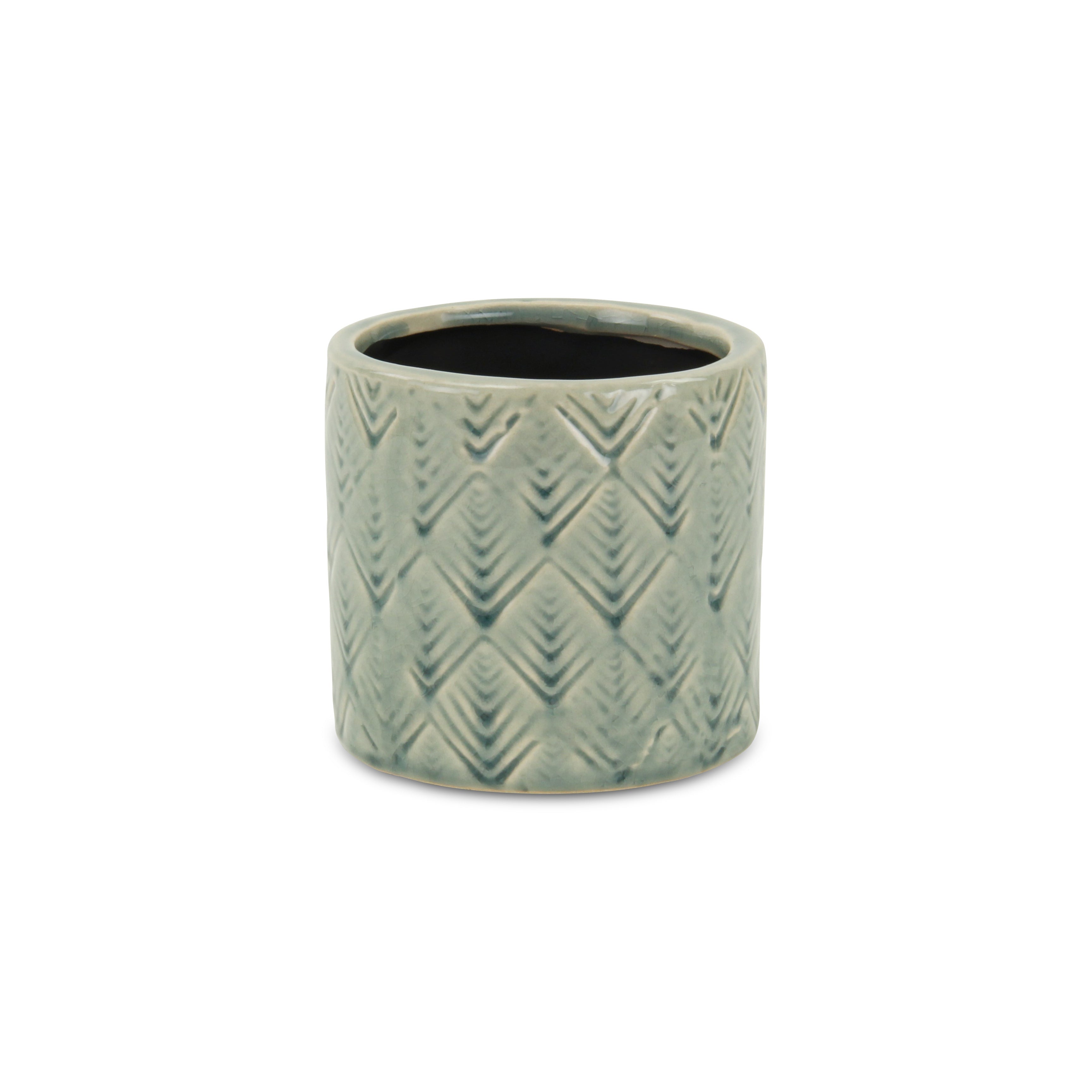 Green Ceramic 16 Ounce Geometric Round Distressed Pot Planter