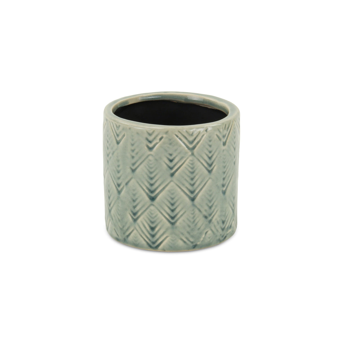 Green Ceramic 16 Ounce Geometric Round Distressed Pot Planter