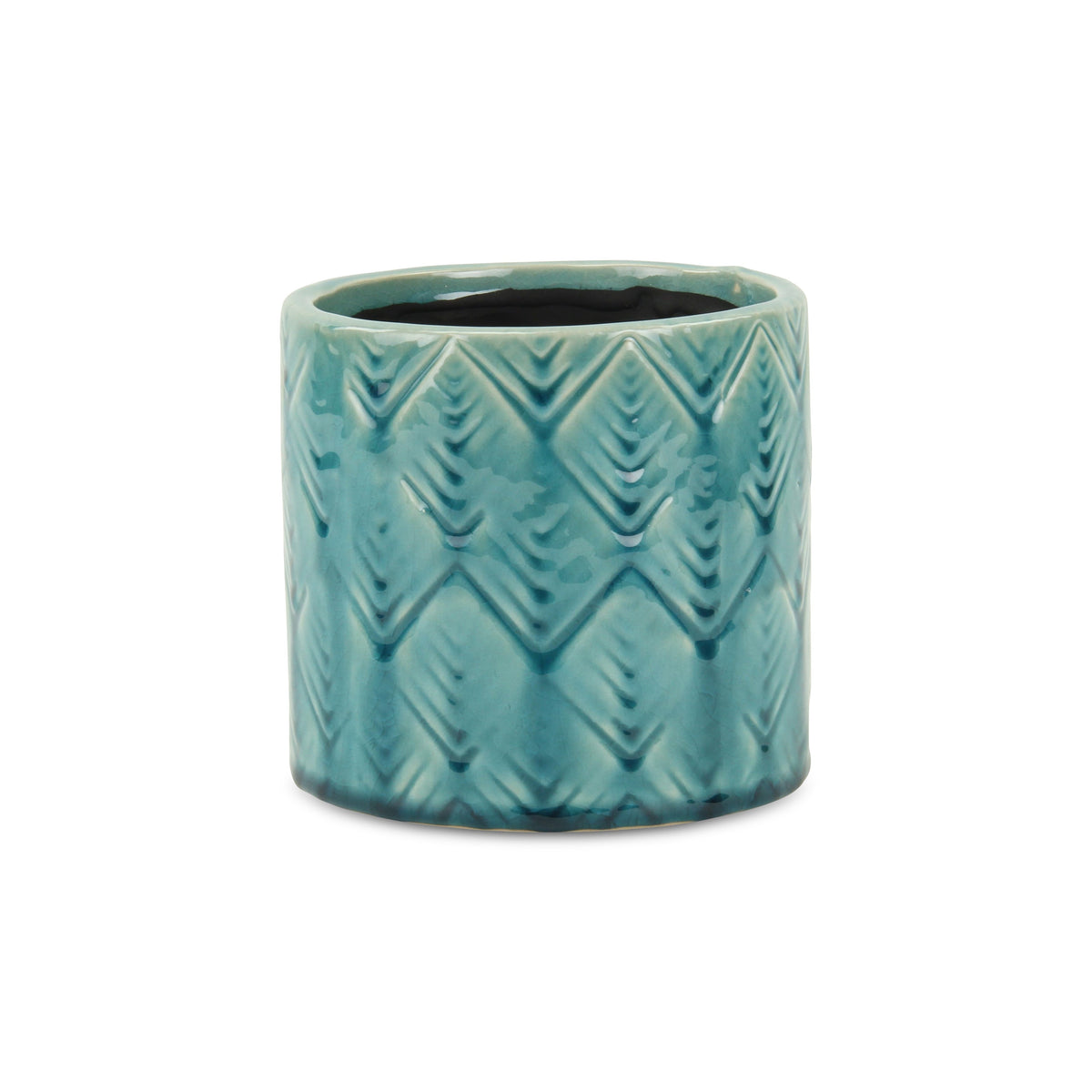 Turquoise Ceramic 22 Ounce Geometric Round Distressed Pot Planter