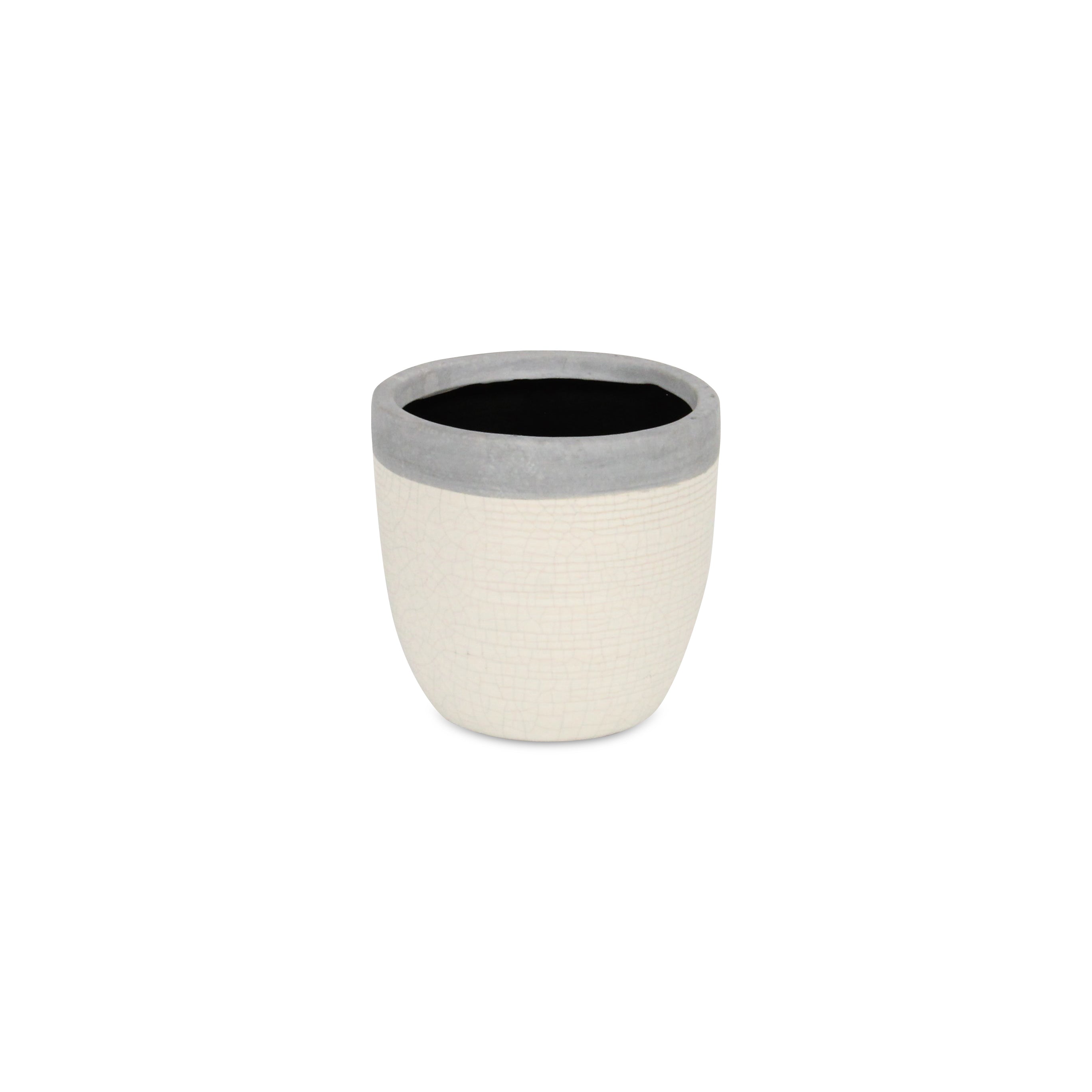 Gray And Ivory Ceramic 41 Ounce Crackle Round Distressed Pot Planter