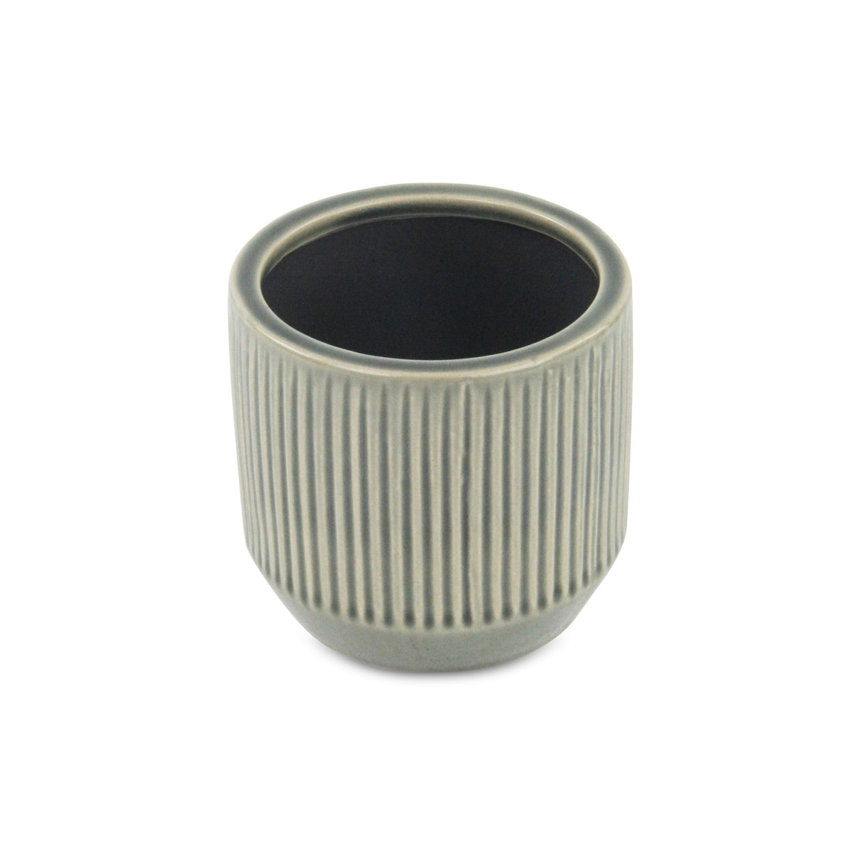 Gray Ceramic 17 Ounce Striped Round Distressed Pot Planter