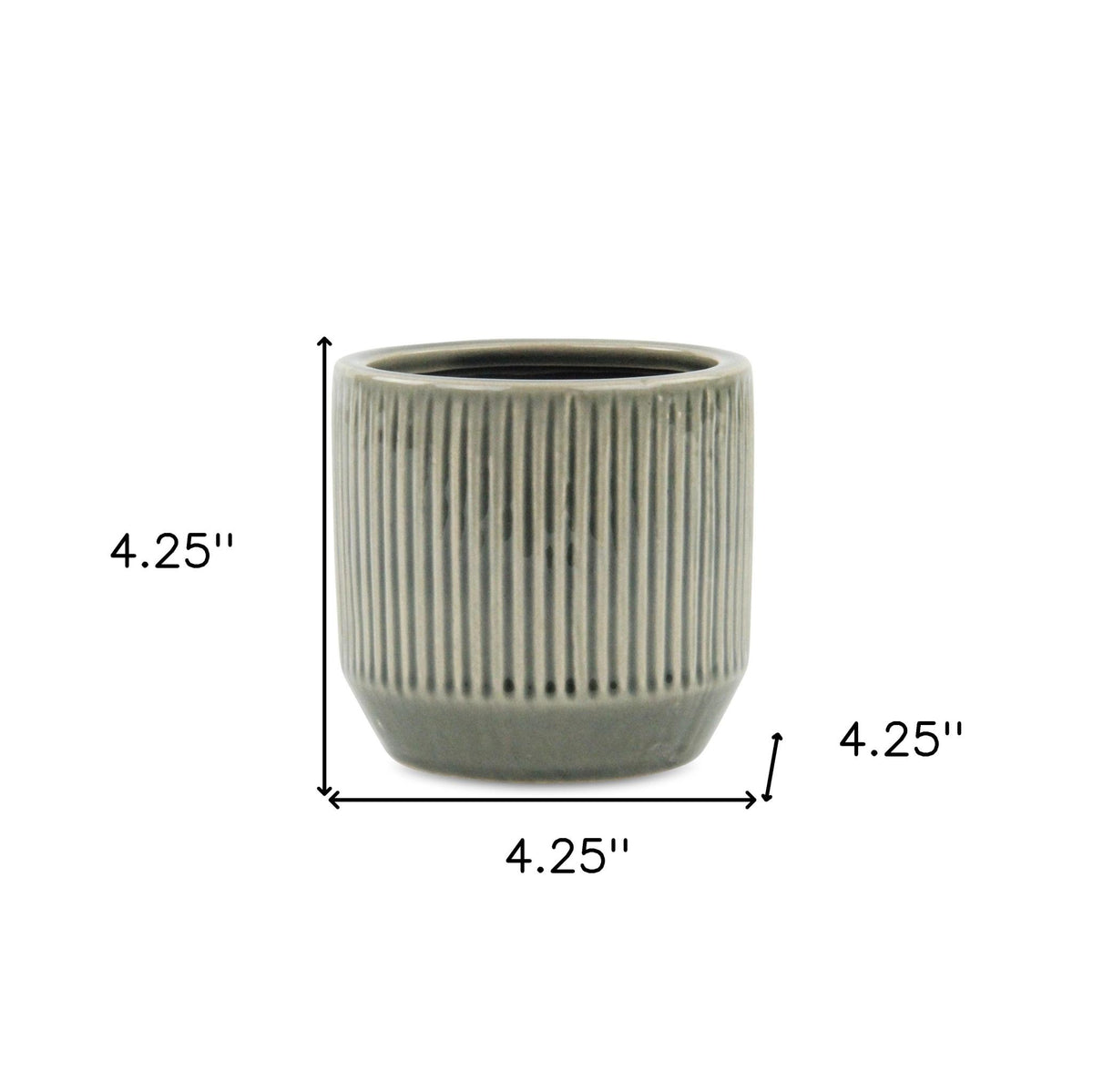Gray Ceramic 17 Ounce Striped Round Distressed Pot Planter