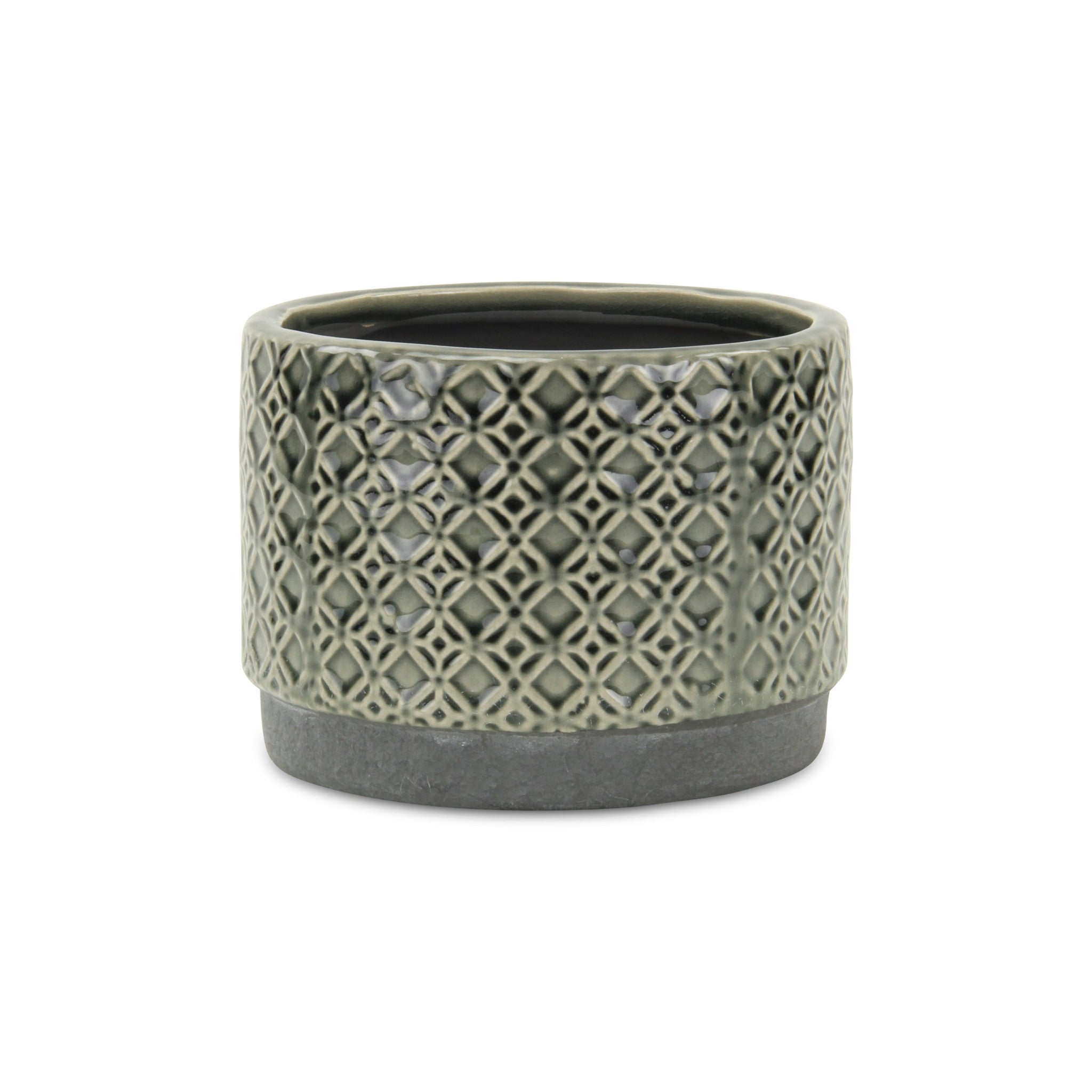 7" Gray Geometric Ceramic Indoor Outdoor Round Pot Planter