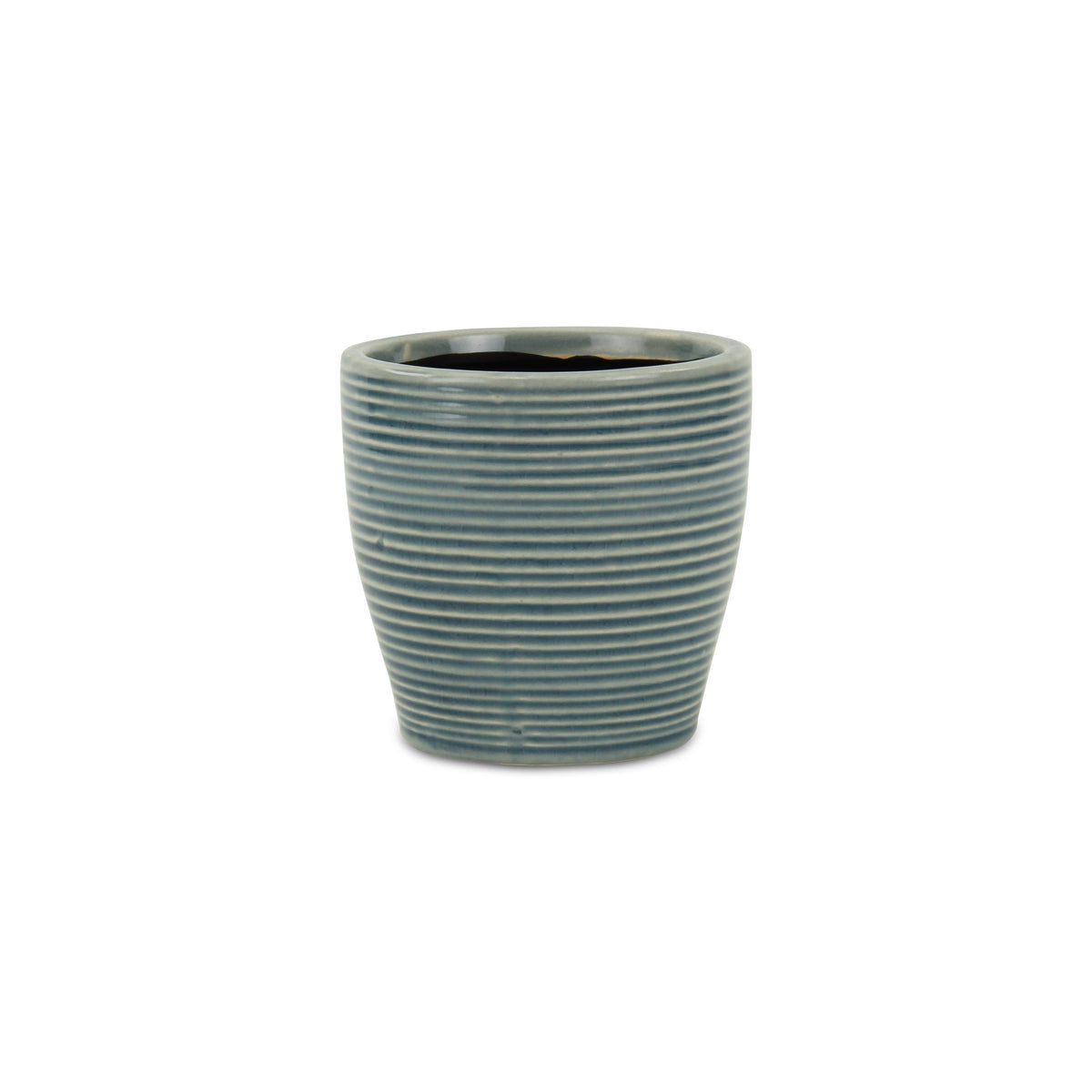 Blue Ceramic 22 Ounce Striped Round Distressed Pot Planter