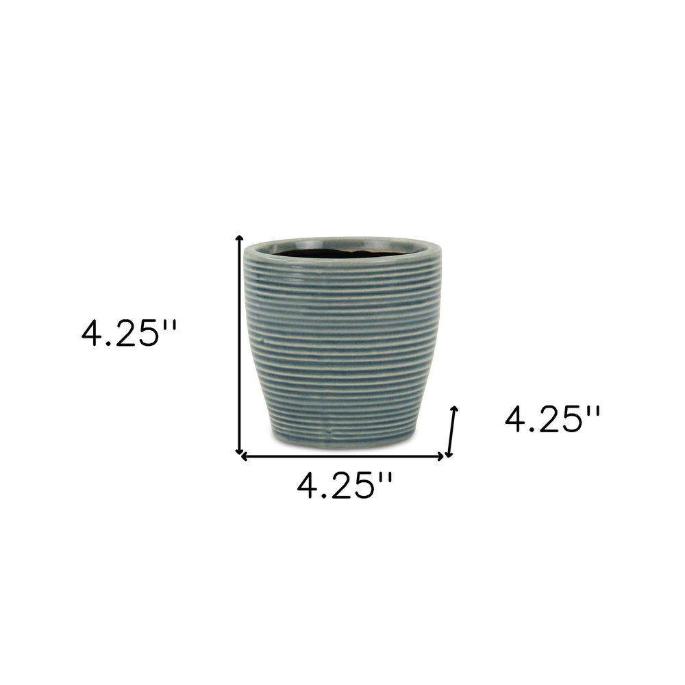 Blue Ceramic 22 Ounce Striped Round Distressed Pot Planter