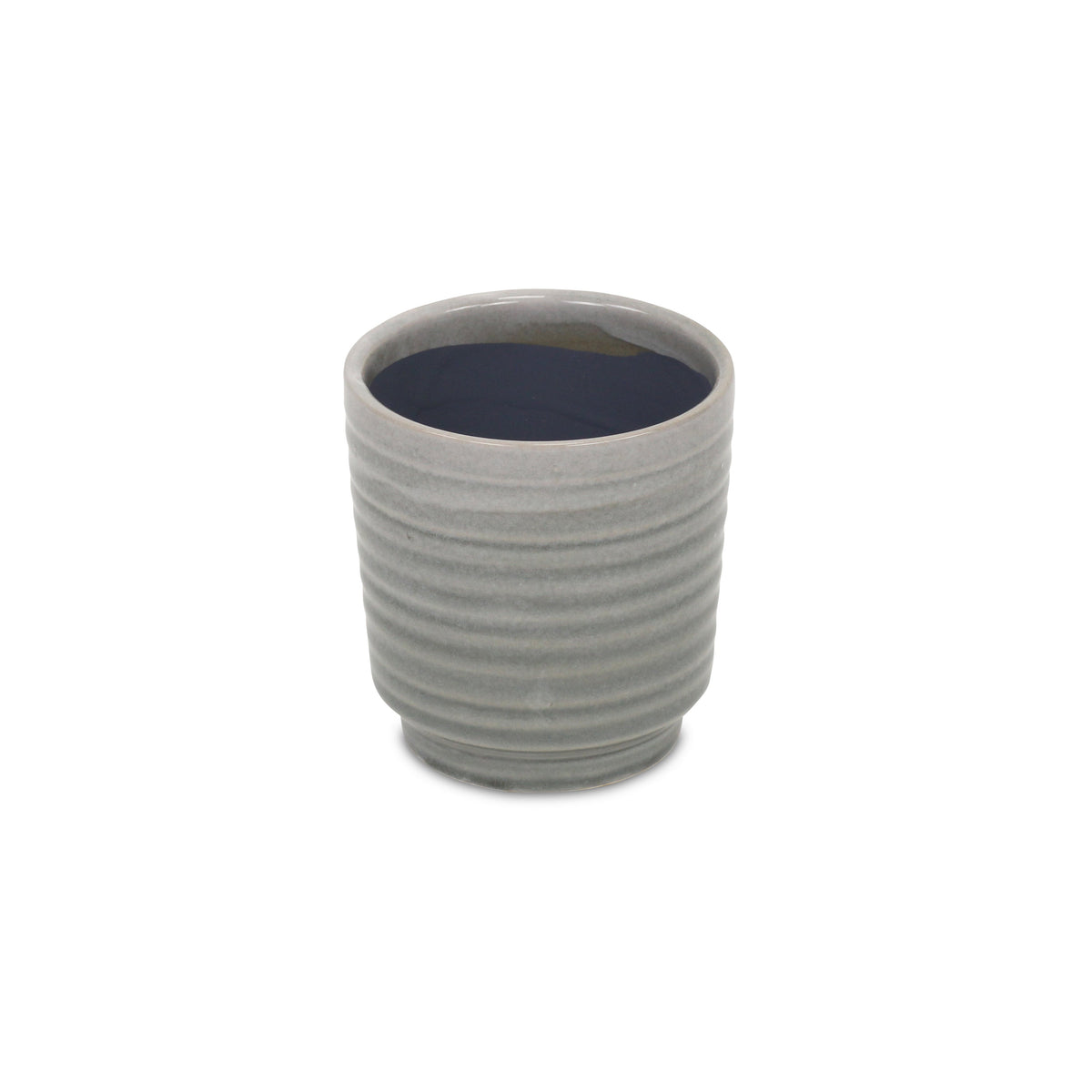 Gray Ceramic 19 Ounce Striped Round Distressed Pot Planter