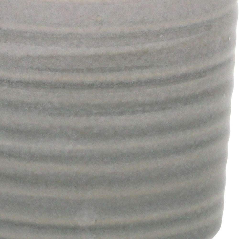 Gray Ceramic 19 Ounce Striped Round Distressed Pot Planter