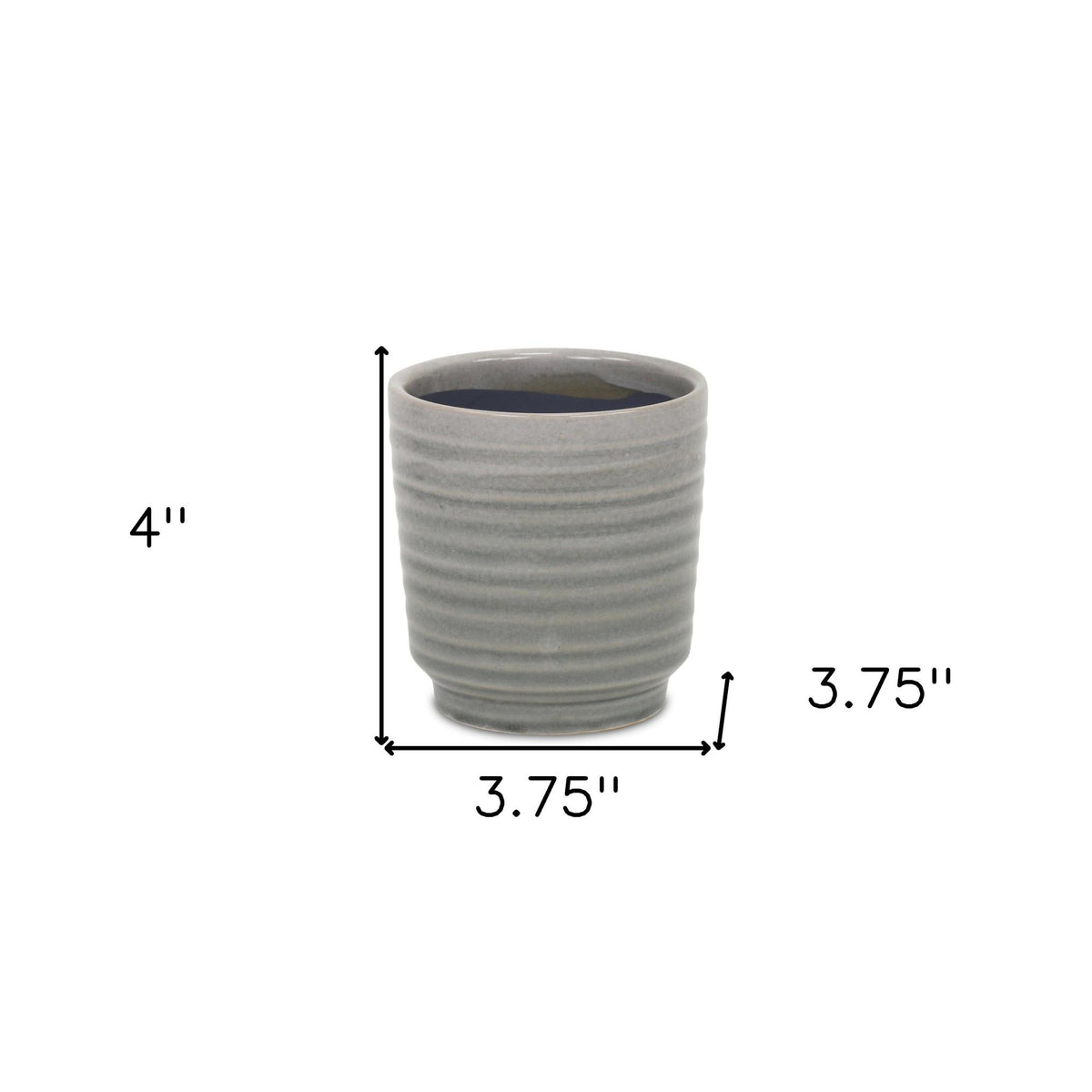 Gray Ceramic 19 Ounce Striped Round Distressed Pot Planter