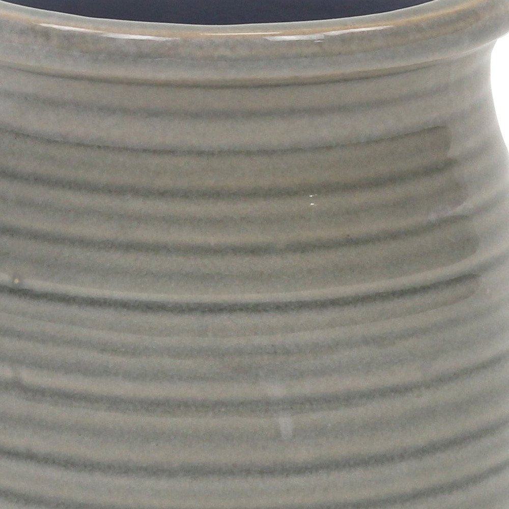Gray Ceramic 15 Ounce Striped Round Distressed Pot Planter