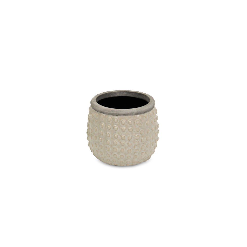 Beige And Gray Ceramic 12 Ounce Dotted Round Distressed Pot Planter