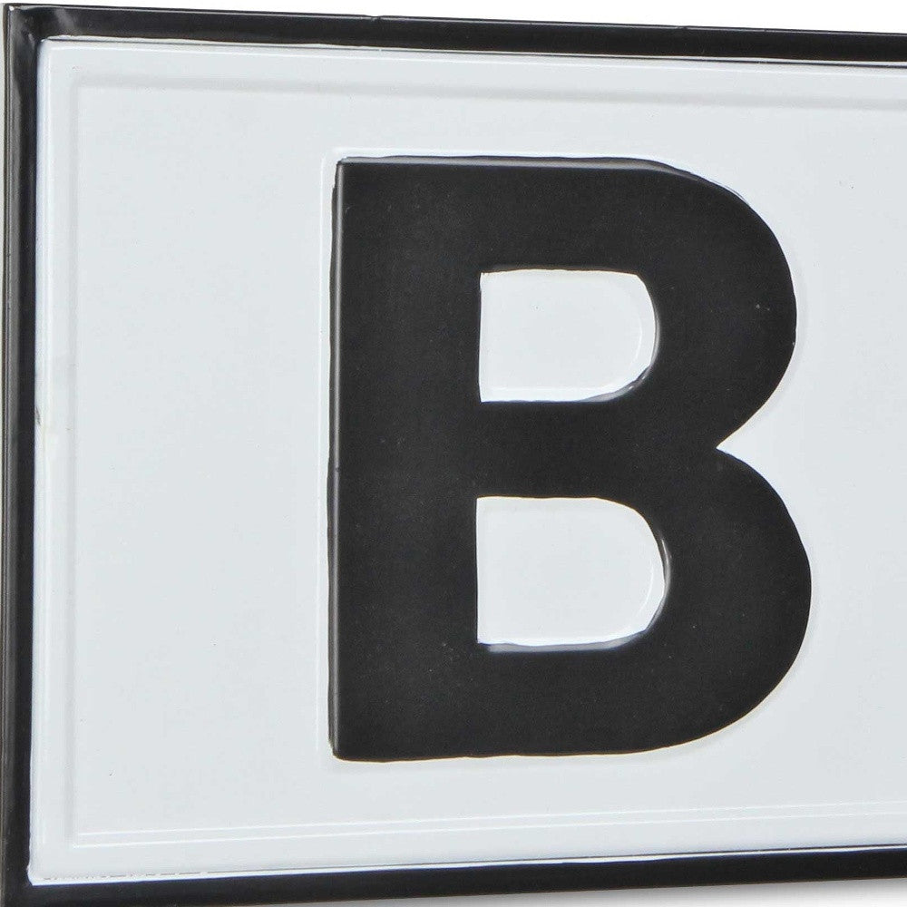 8" X 25" White and Black Handcrafted Bar Metal Wall Decor