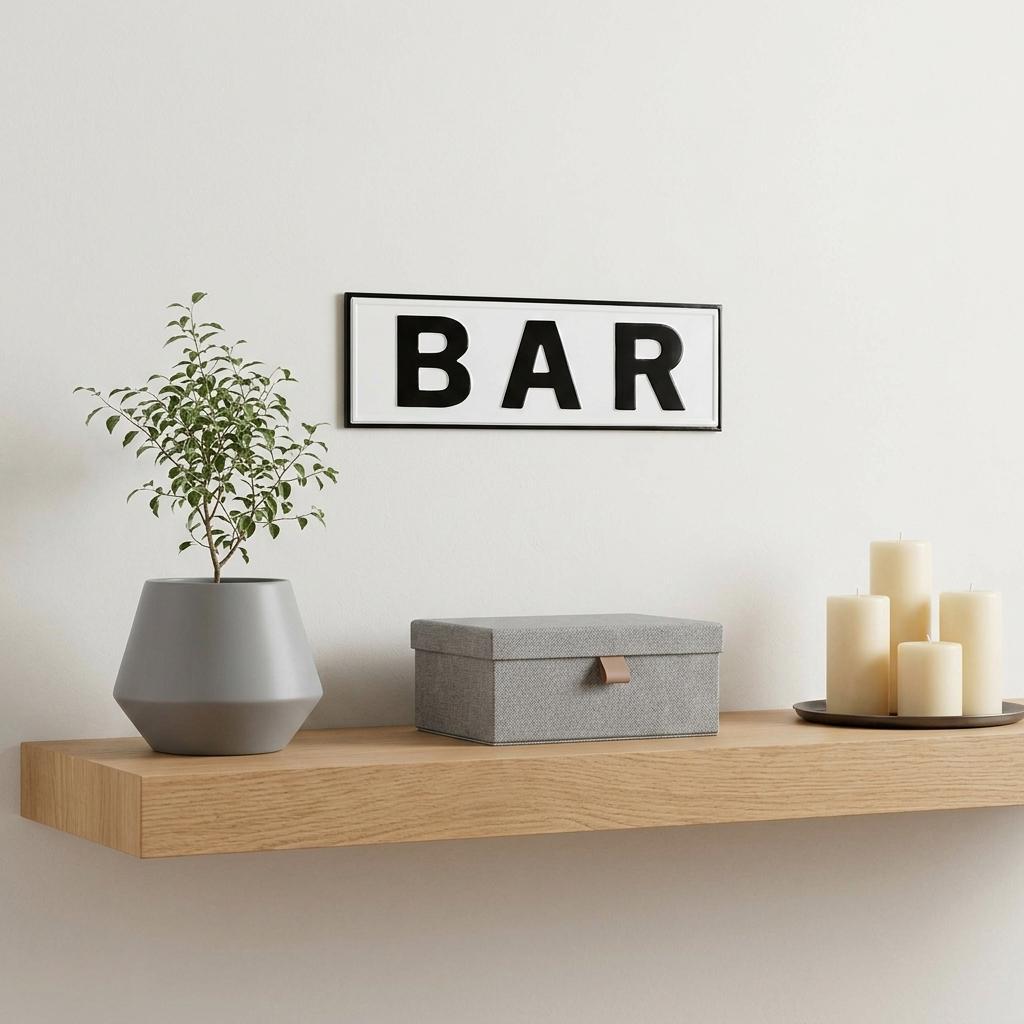 8" X 25" White and Black Handcrafted Bar Metal Wall Decor