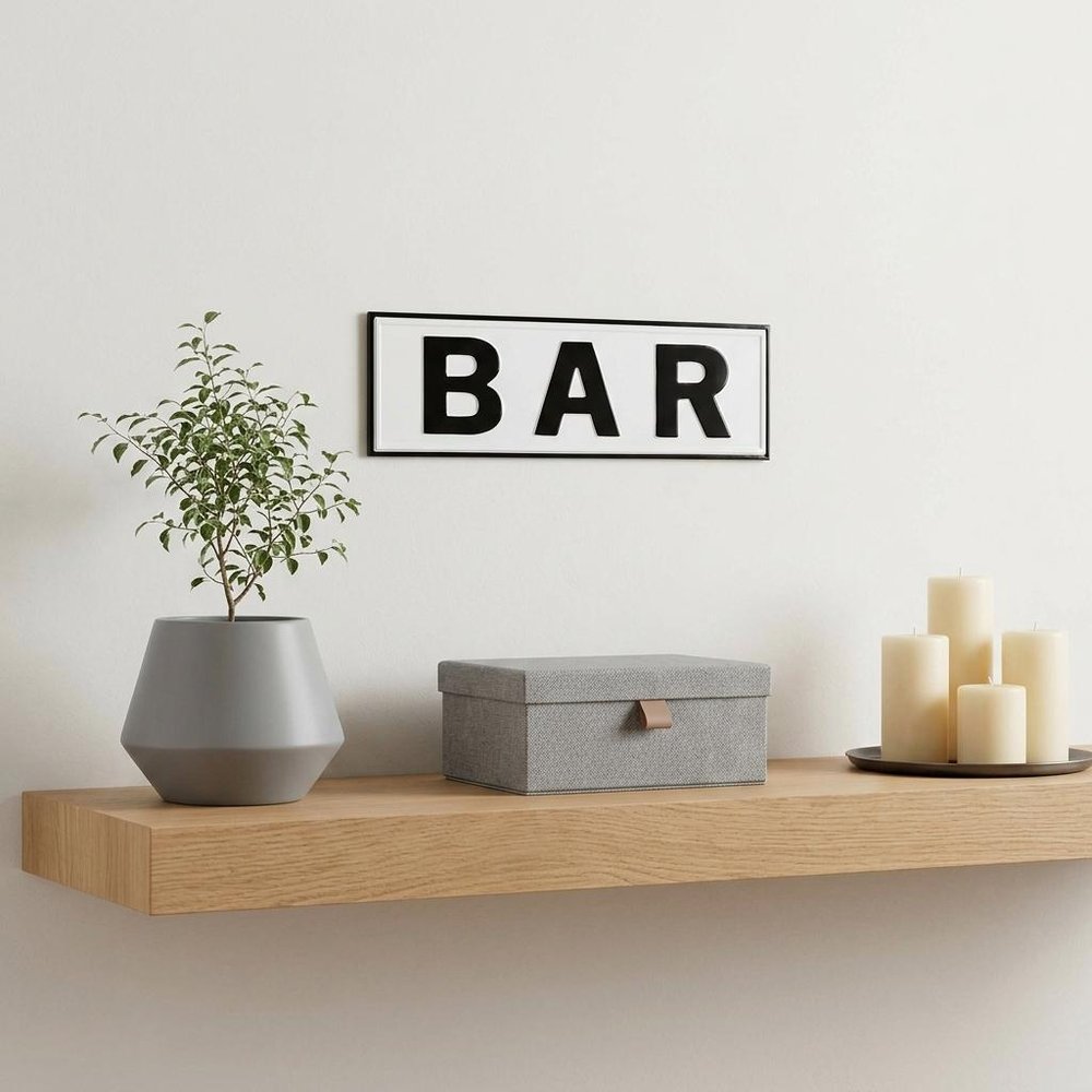 8" X 25" White and Black Handcrafted Bar Metal Wall Decor