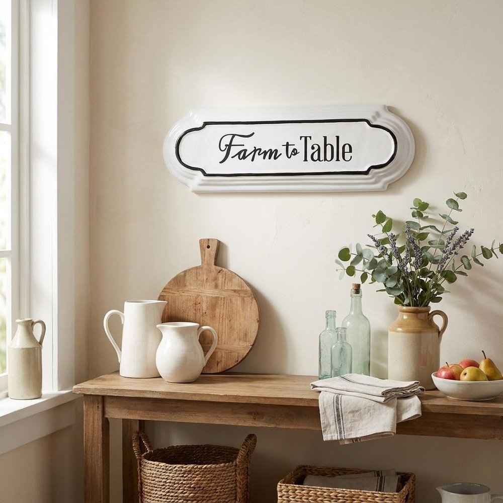 5" X 14" Black And White Farm To Table Metal Wall Decor