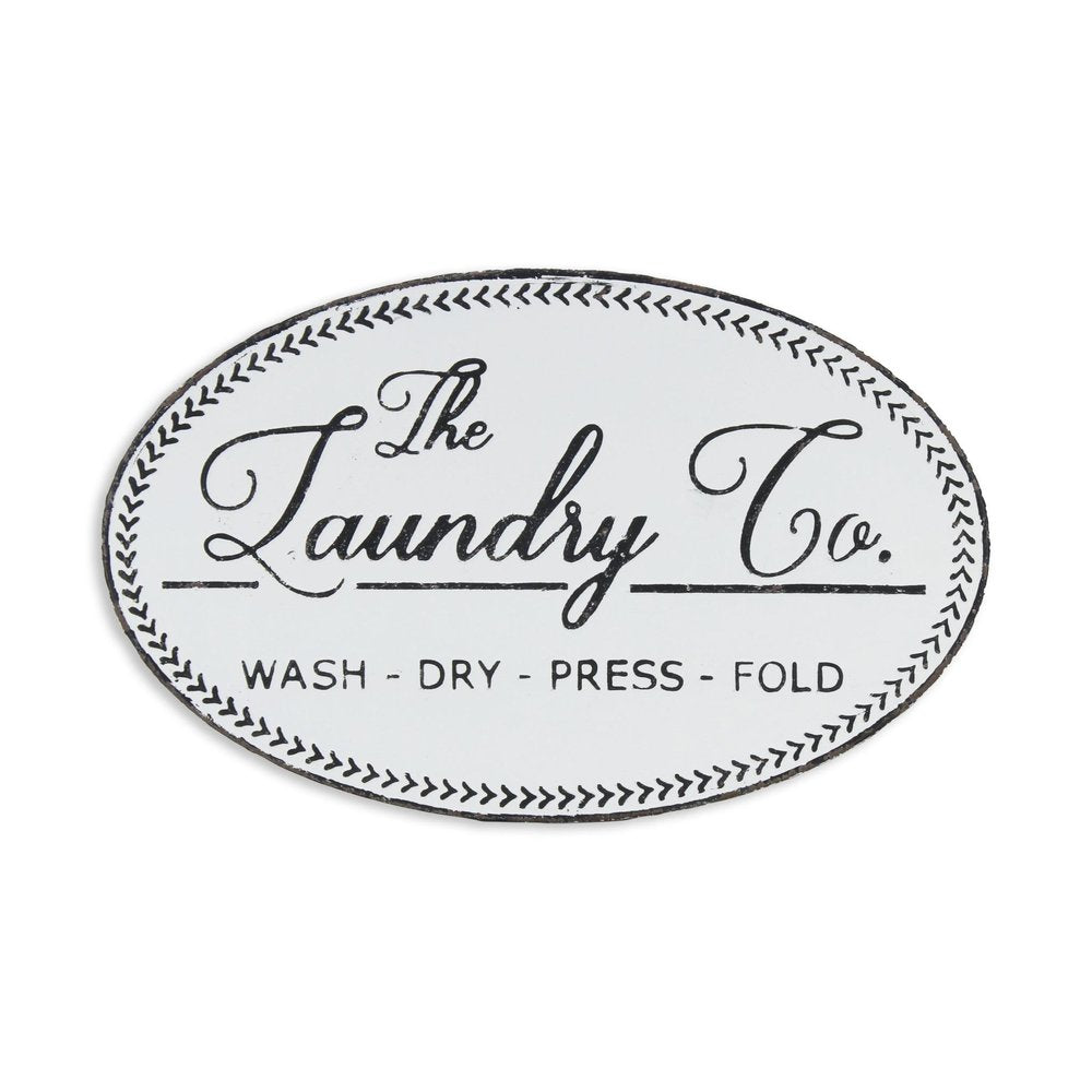 14" X 22" White And Dark Gray The Laundry Co Metal Oval Wall Decor
