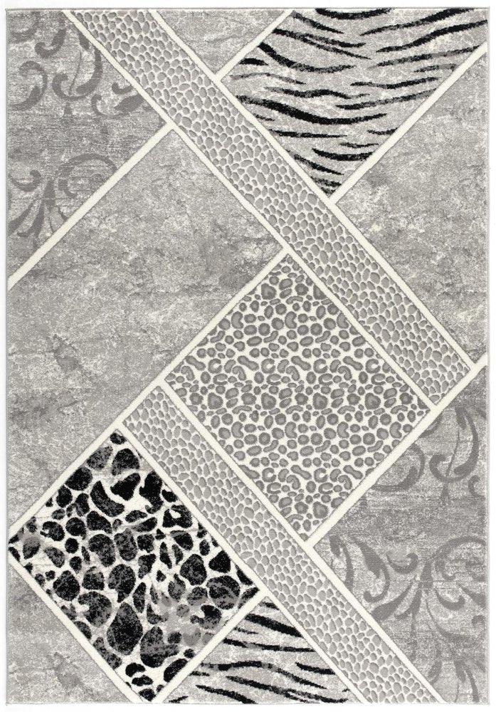 4' X 6' Grey Geometric Power Loom Stain Resistant Area Rug