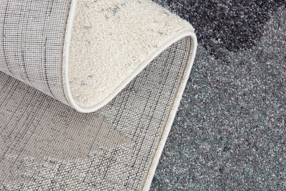 10' Blue And White Abstract Shag Runner Rug