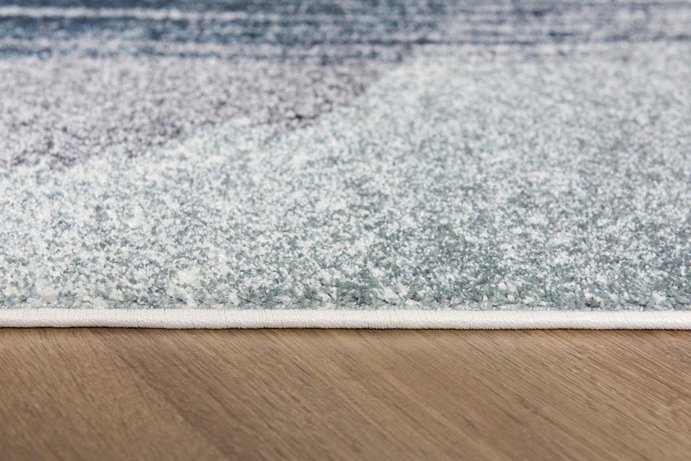 10' Blue And White Abstract Shag Runner Rug