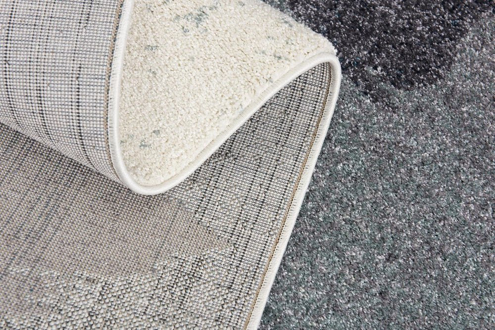 20' Blue And White Abstract Shag Runner Rug