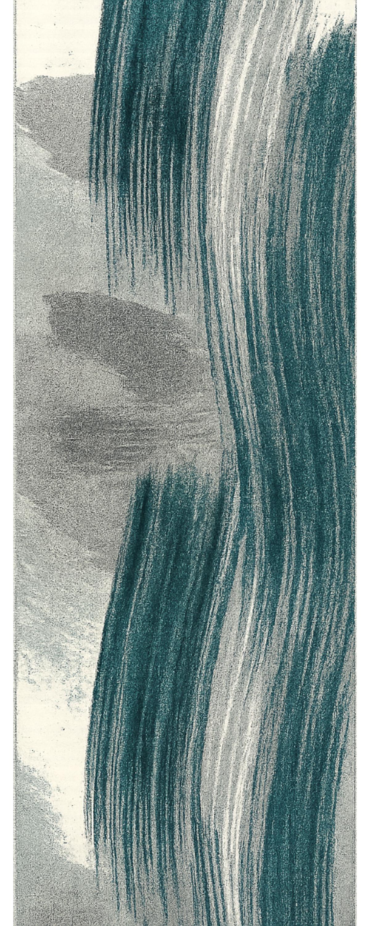 20' Blue And White Abstract Shag Runner Rug