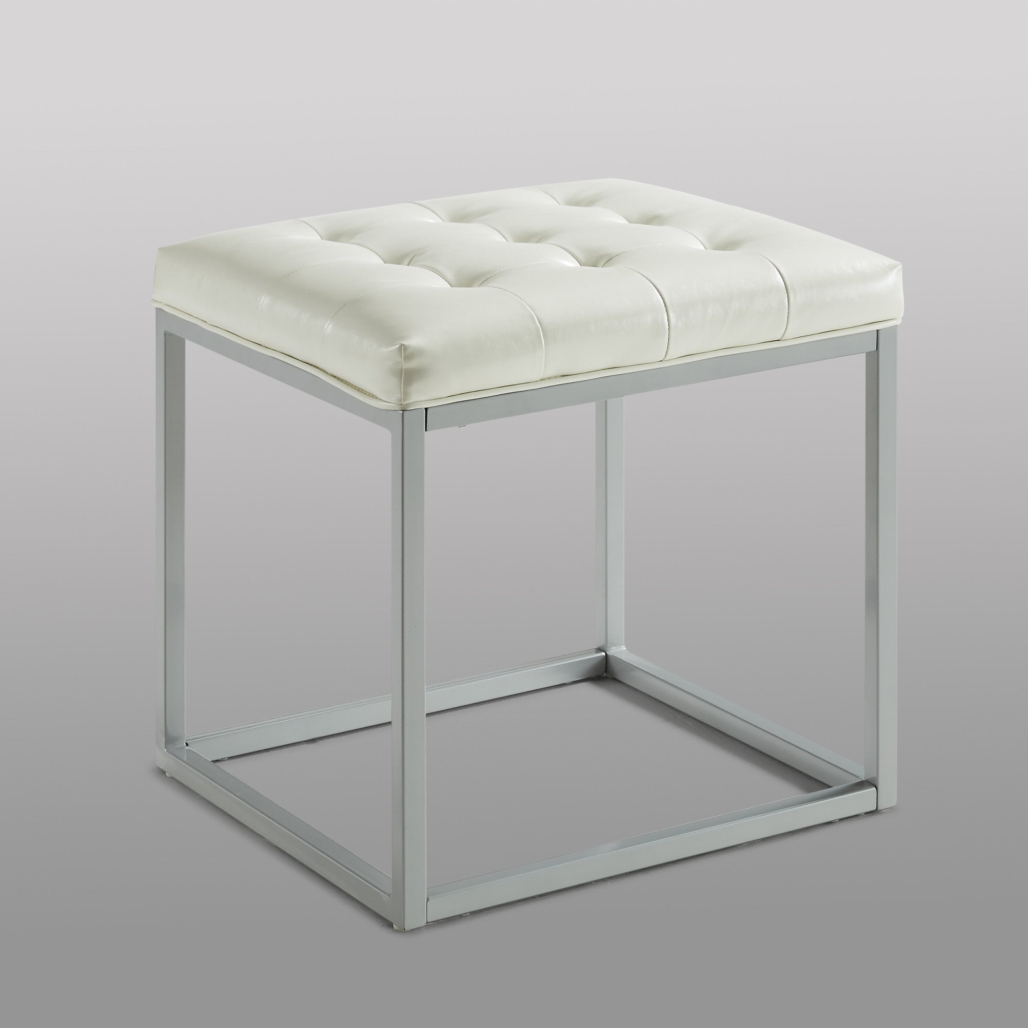 18" Cream Faux Leather And Gray Cube Ottoman