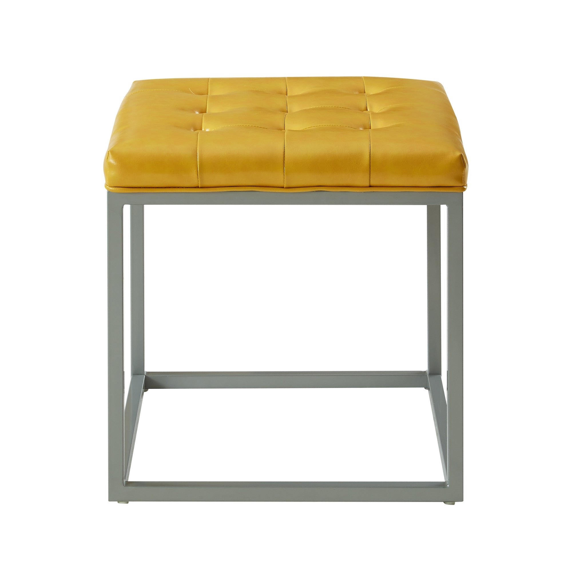 18" Yellow Faux Leather And Gray Cube Ottoman