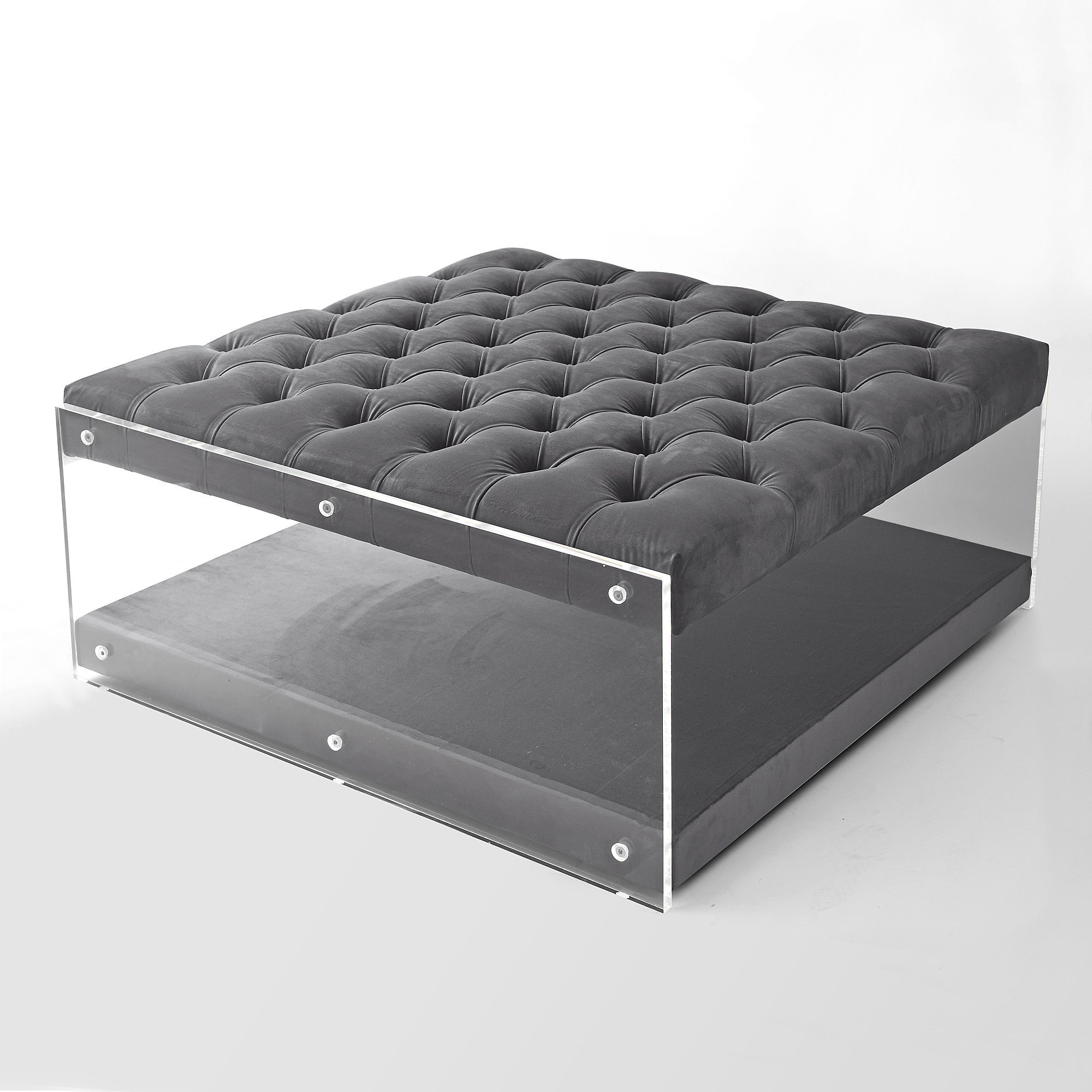 36" Gray Velvet Storage Ottoman