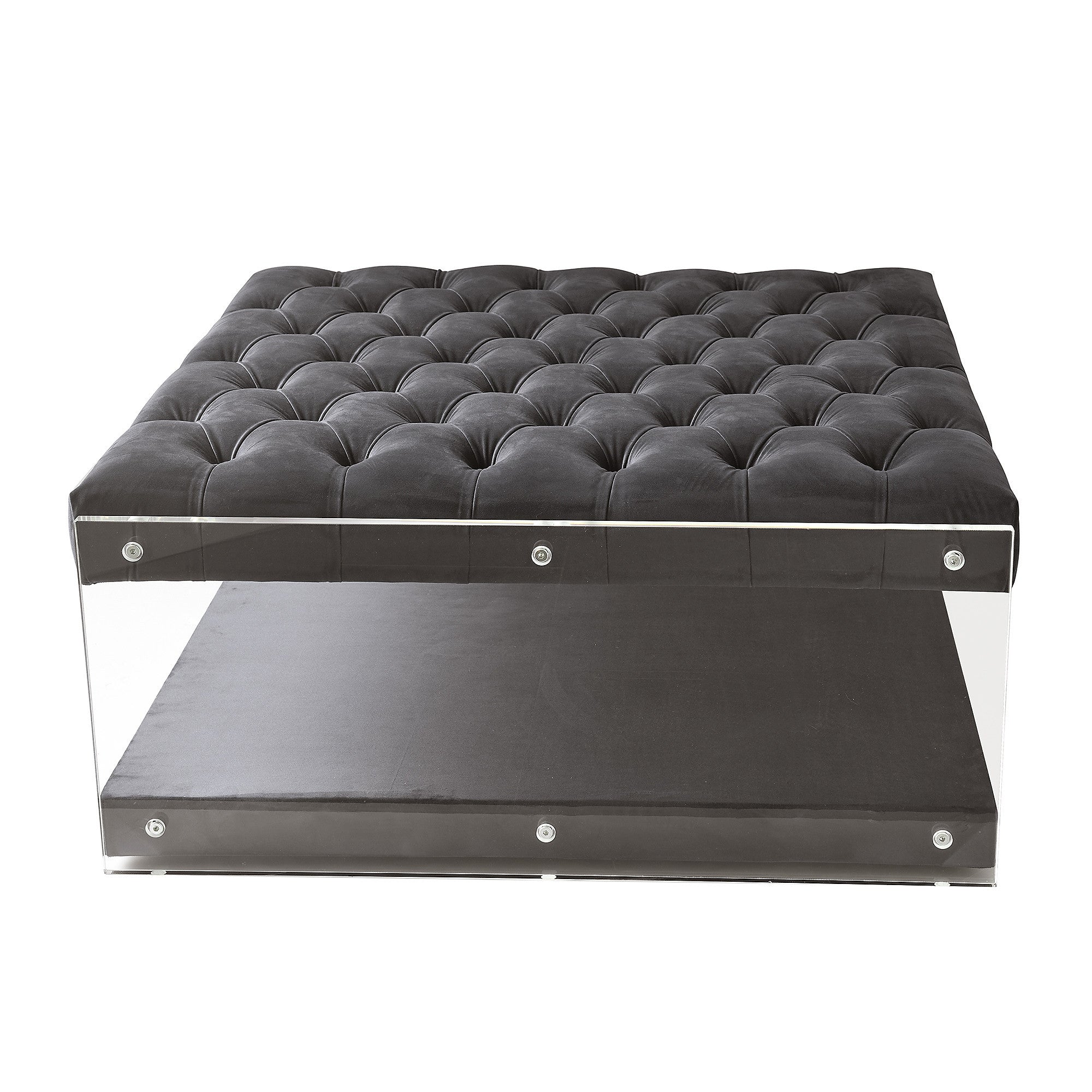 36" Gray Velvet Storage Ottoman