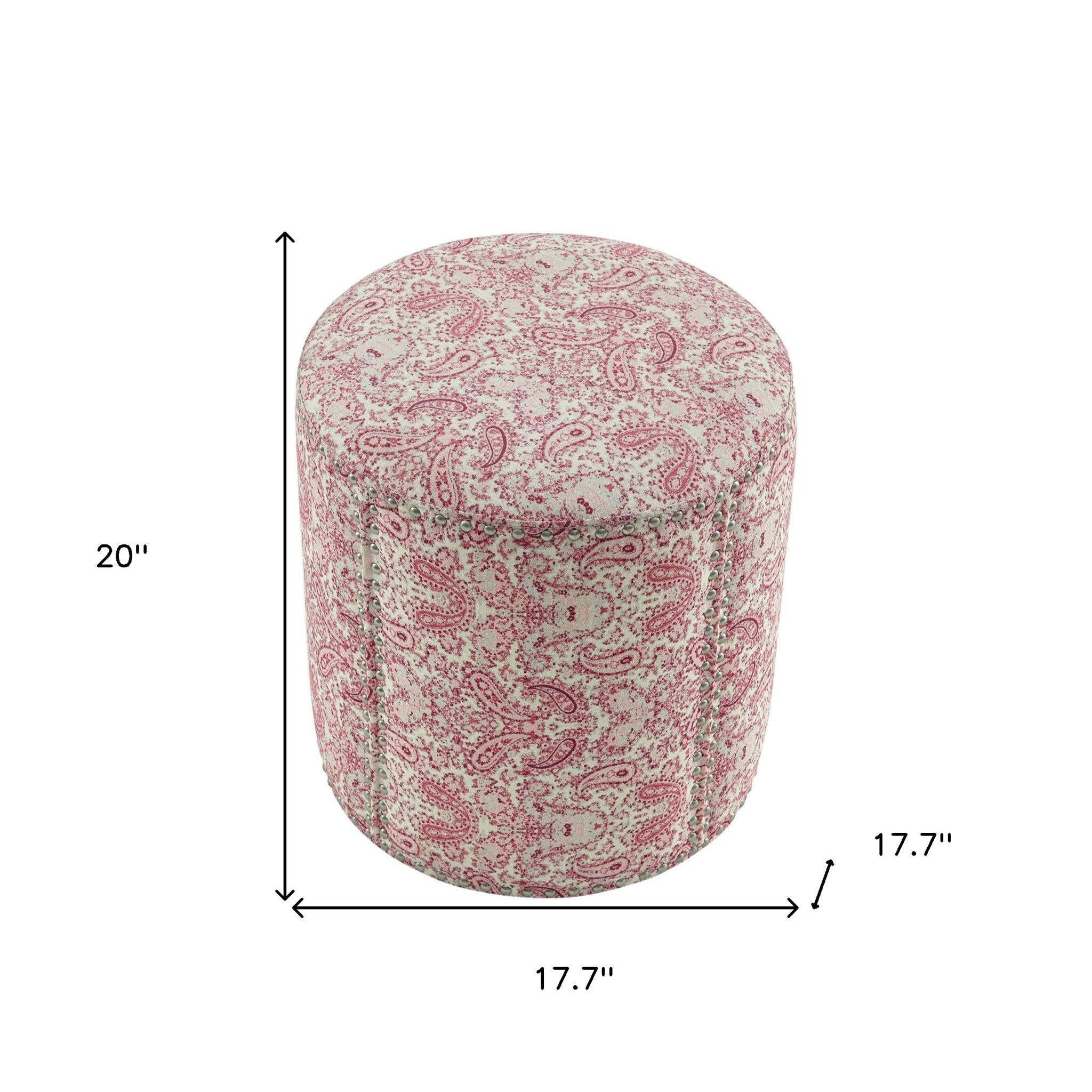 18" Blue Linen Round Floral Ottoman