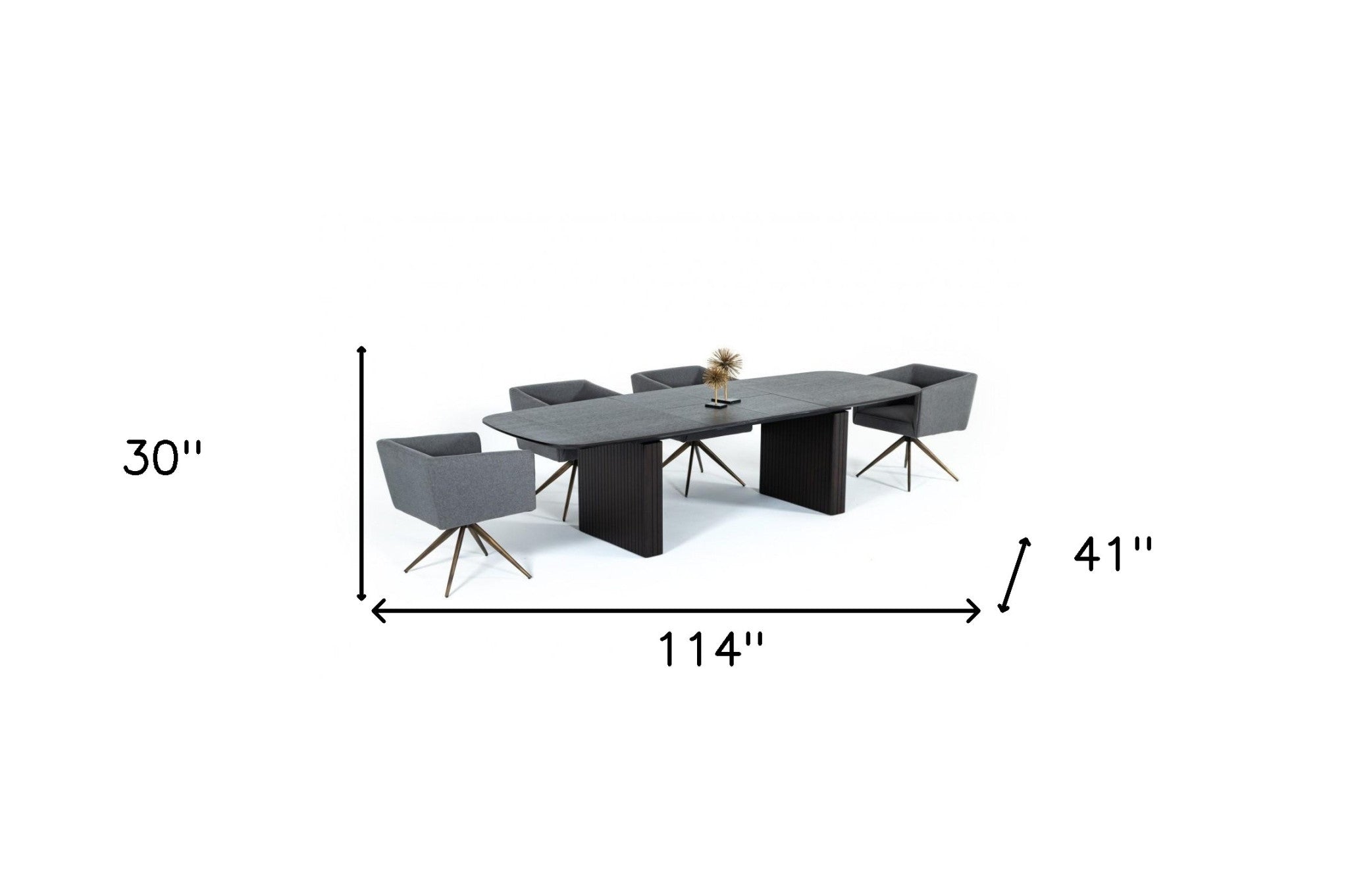 114" Smoked Rectangular Manufactured Wood Self-Storing Leaf Dining Table