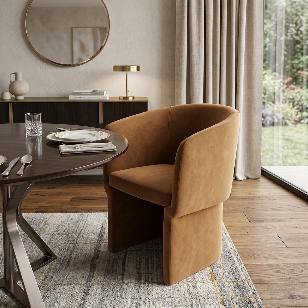 Burnt Umber Upholstered Velvet Dining Arm Chair