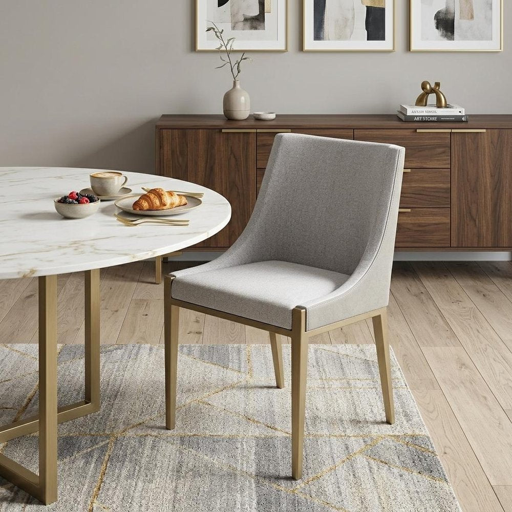 Gray And Brass Upholstered Fabric Dining Side Chair