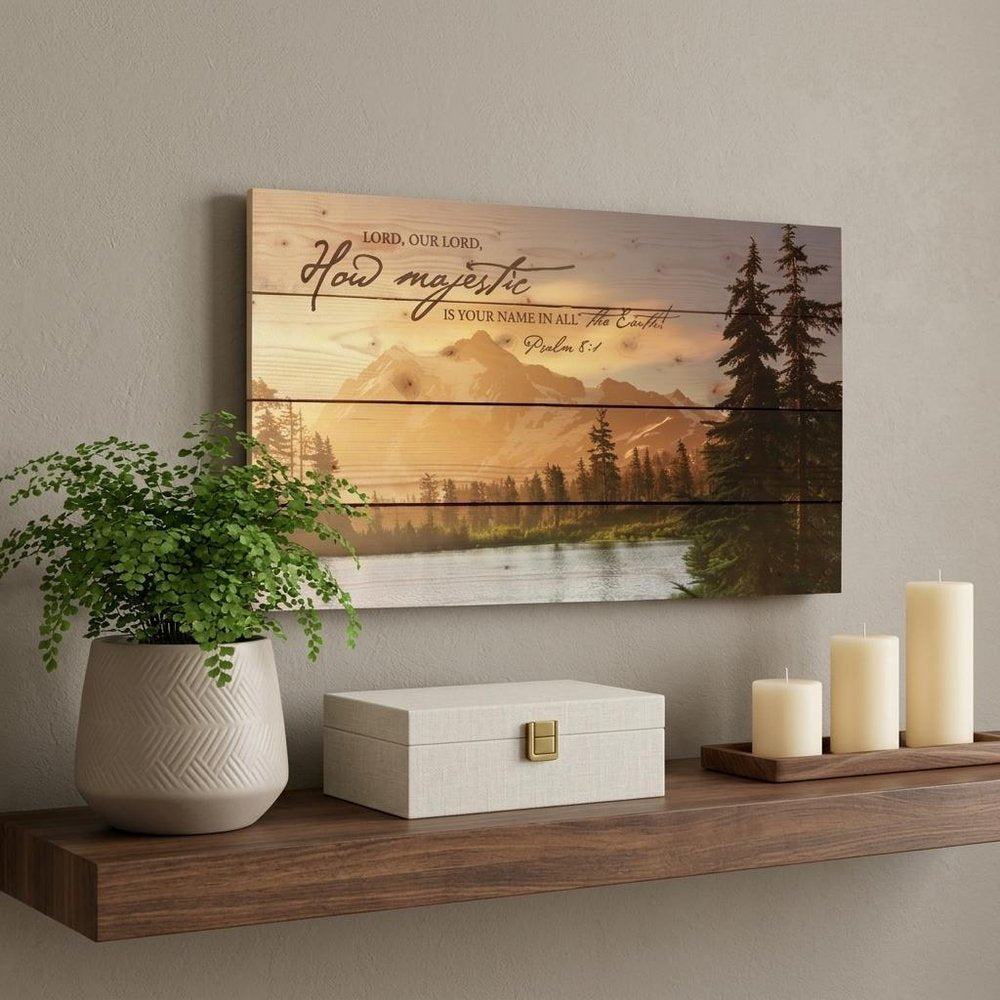 14" X 24" Brown Lord How Majestic Religious Wood Plank Wall Decor