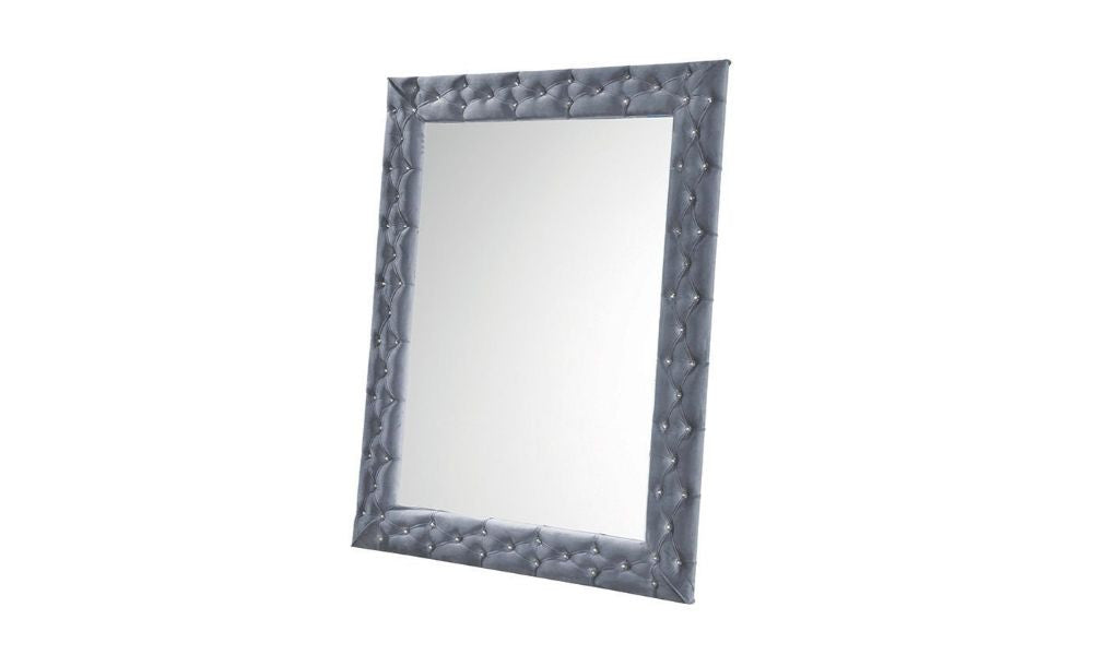 74" Gray Velvet Accent Mirror