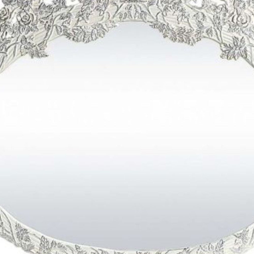 69" Antique White Finish Irregular Framed Dresser Mirror