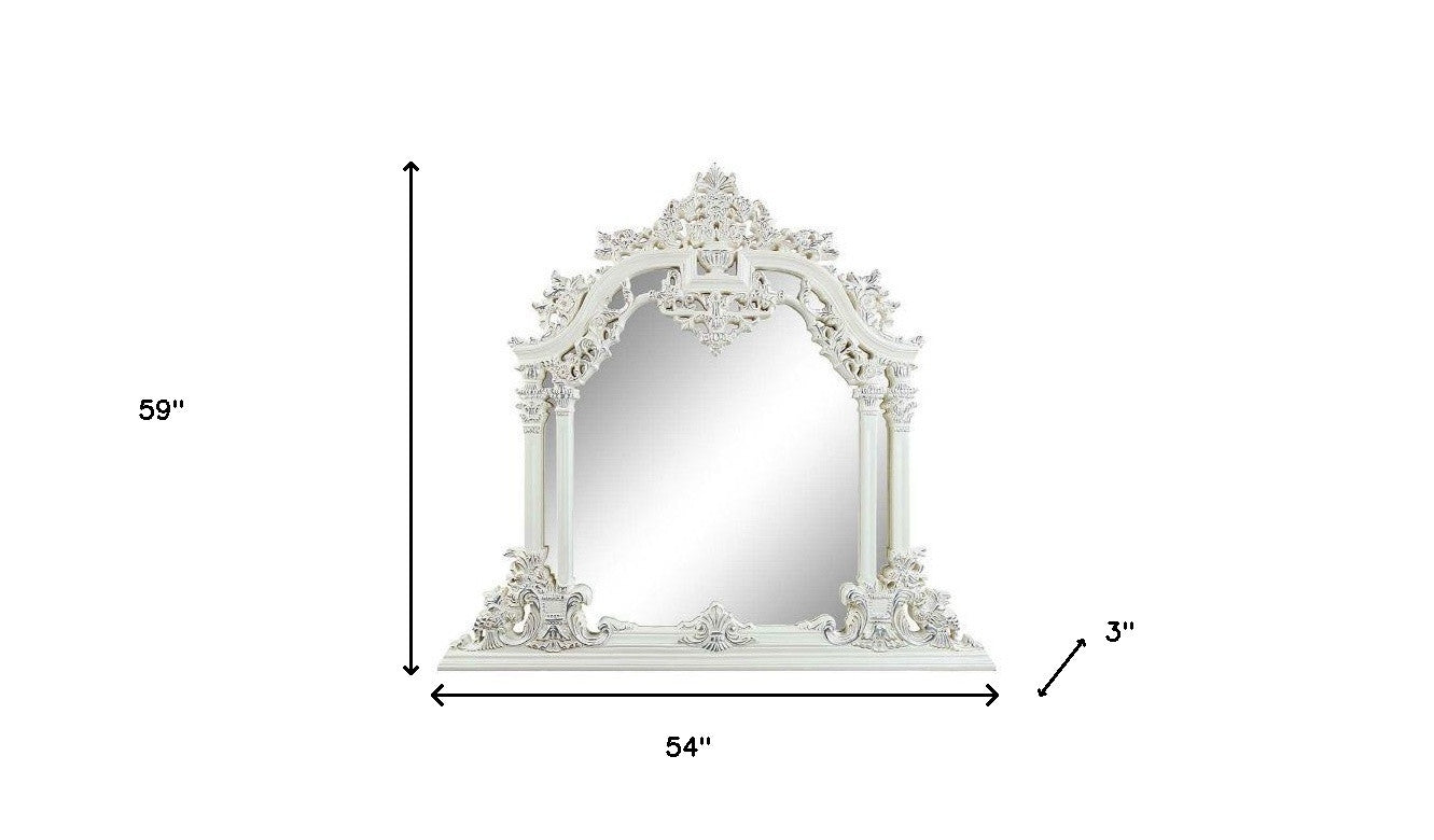 59" Antique White Finish Irregular Framed Dresser Mirror