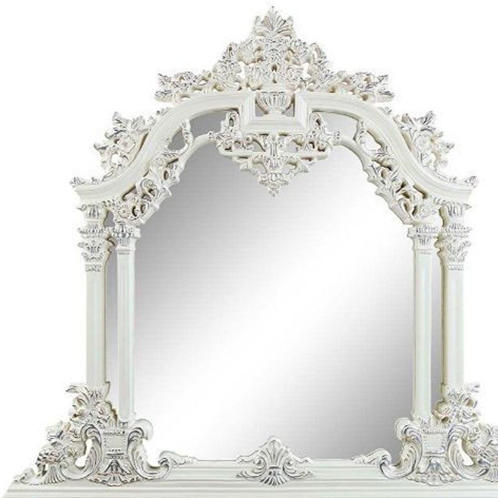 59" Antique White Finish Irregular Framed Dresser Mirror