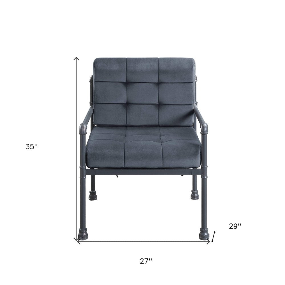 27" Gray and Steel Blue Velvet Arm Chair