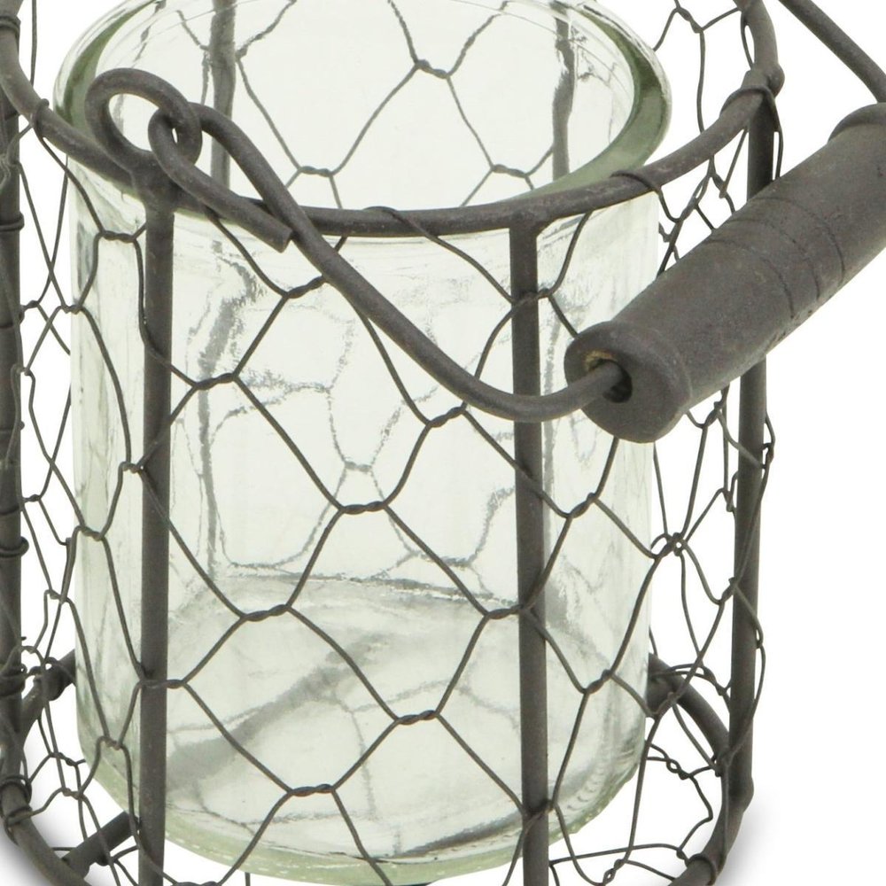 5" Clear And Brown Metal Tabletop Lantern Candle Holder
