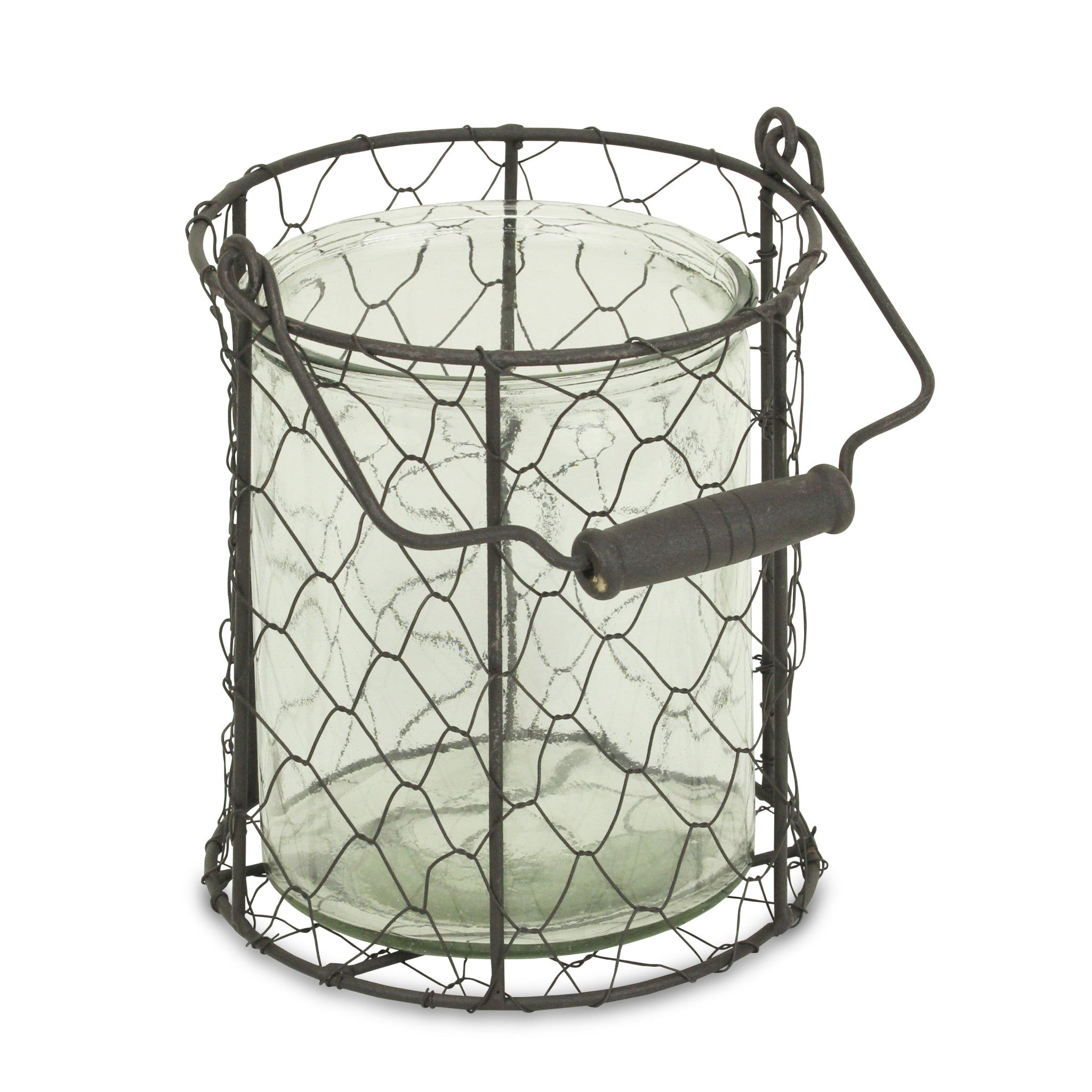 6" Brown and Clear Wire Basket and Glass Jar