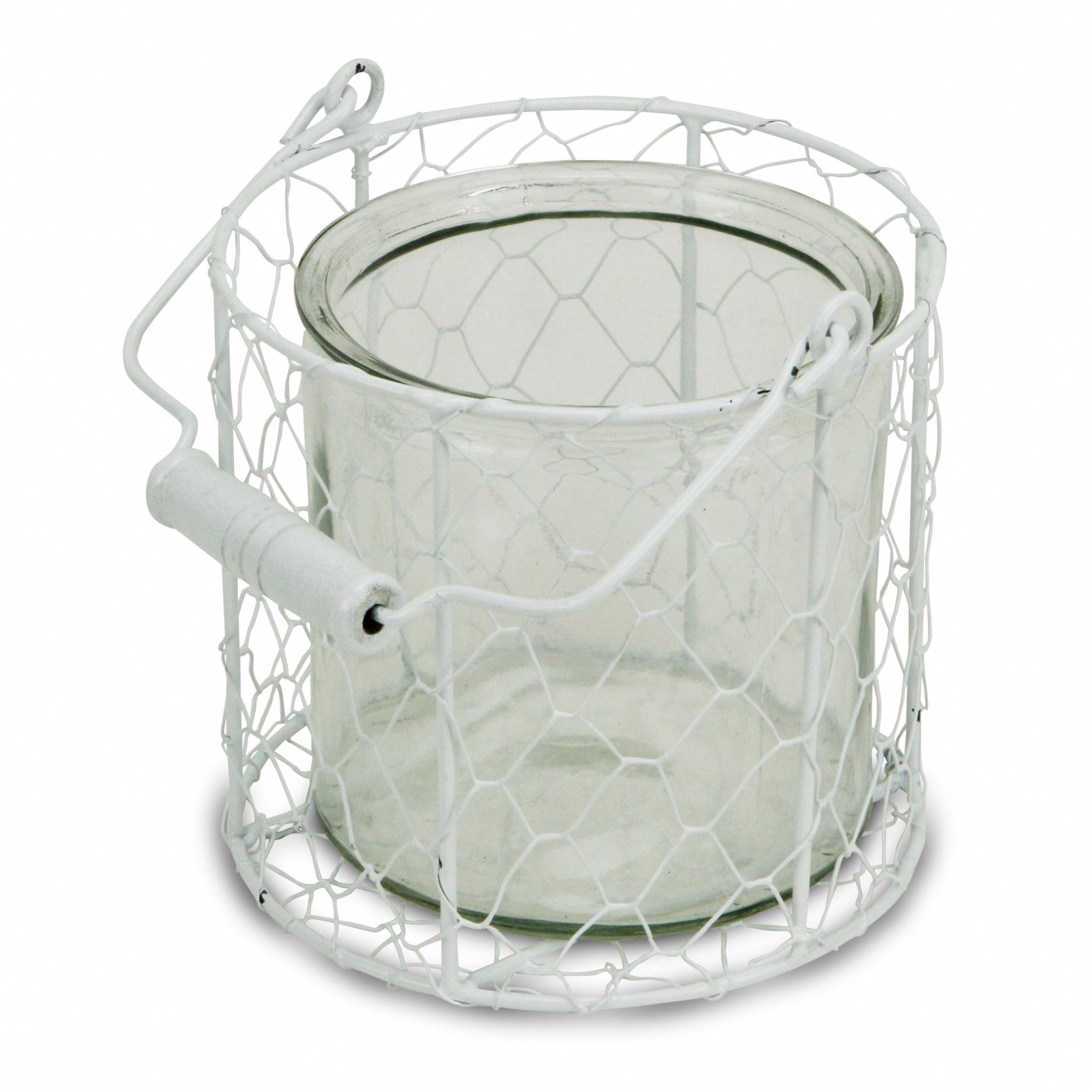 5.25 White and Clear Wire Basket and Glass Jar
