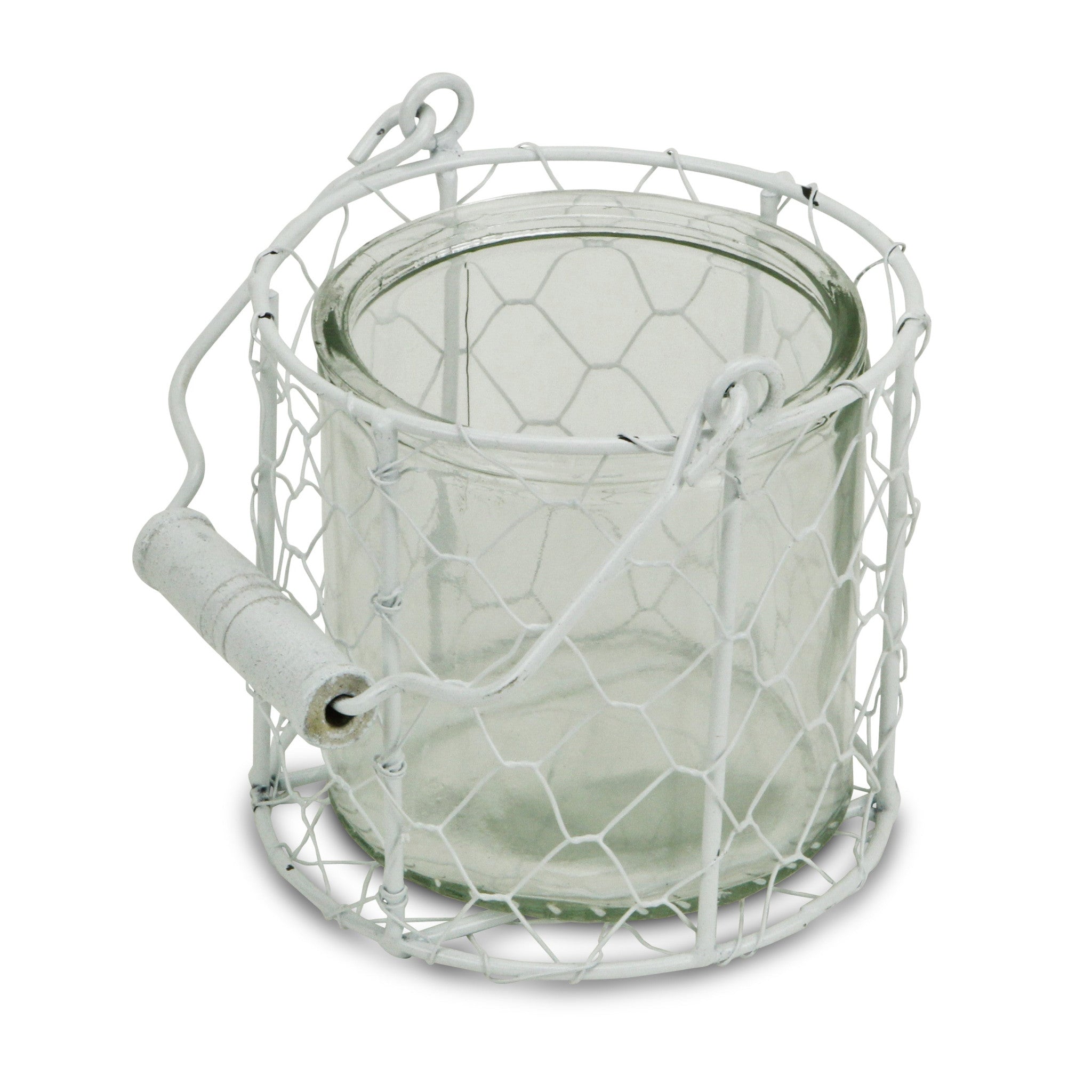 4.75" White and Clear Wire Basket and Glass Jar
