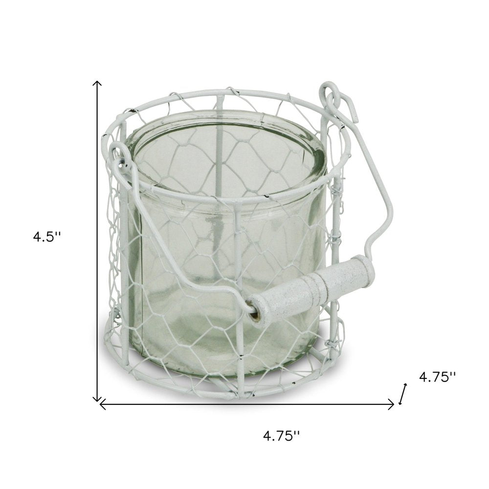5" White Metal Tabletop Lantern Candle Holder