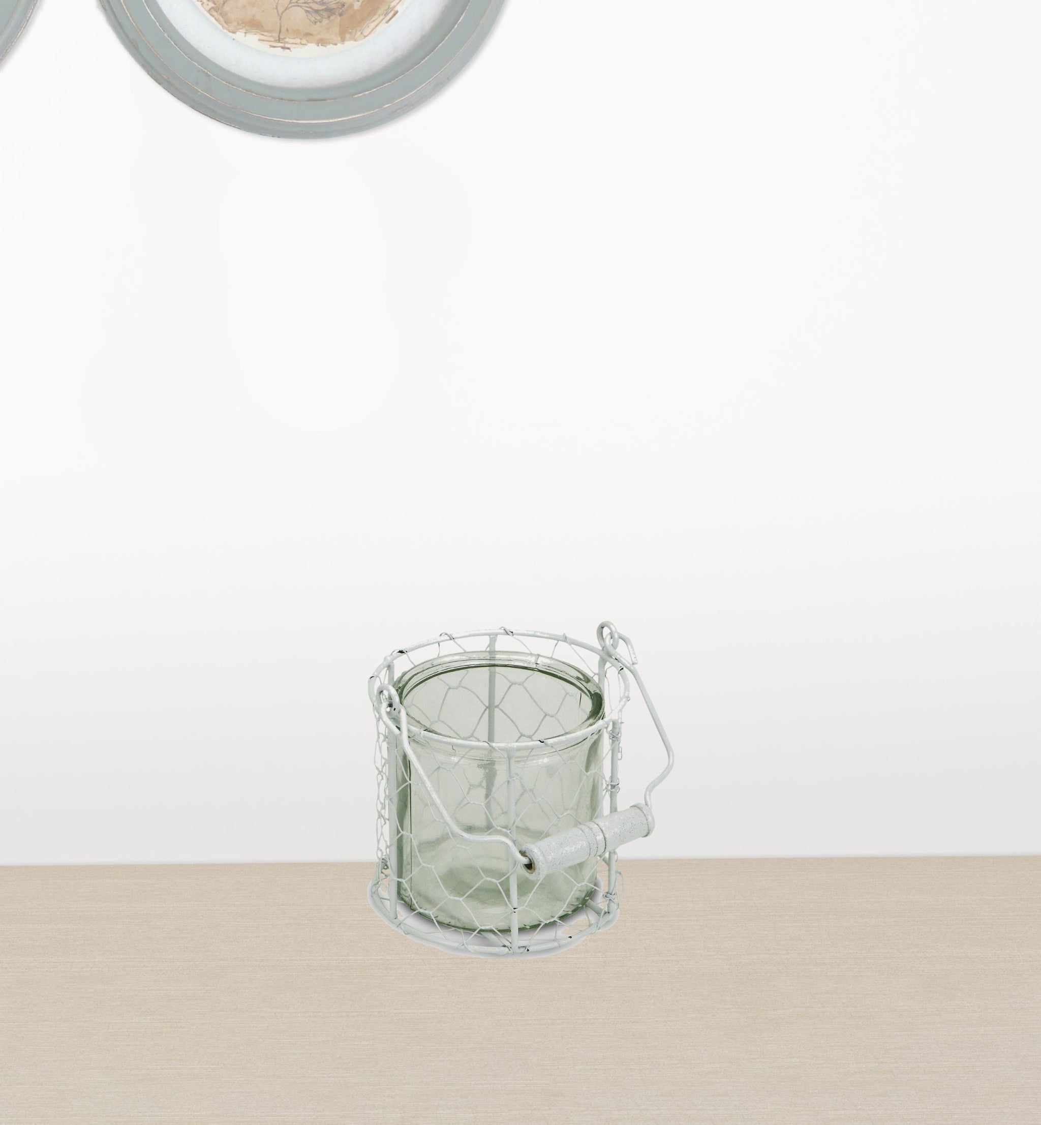4.75" White and Clear Wire Basket and Glass Jar