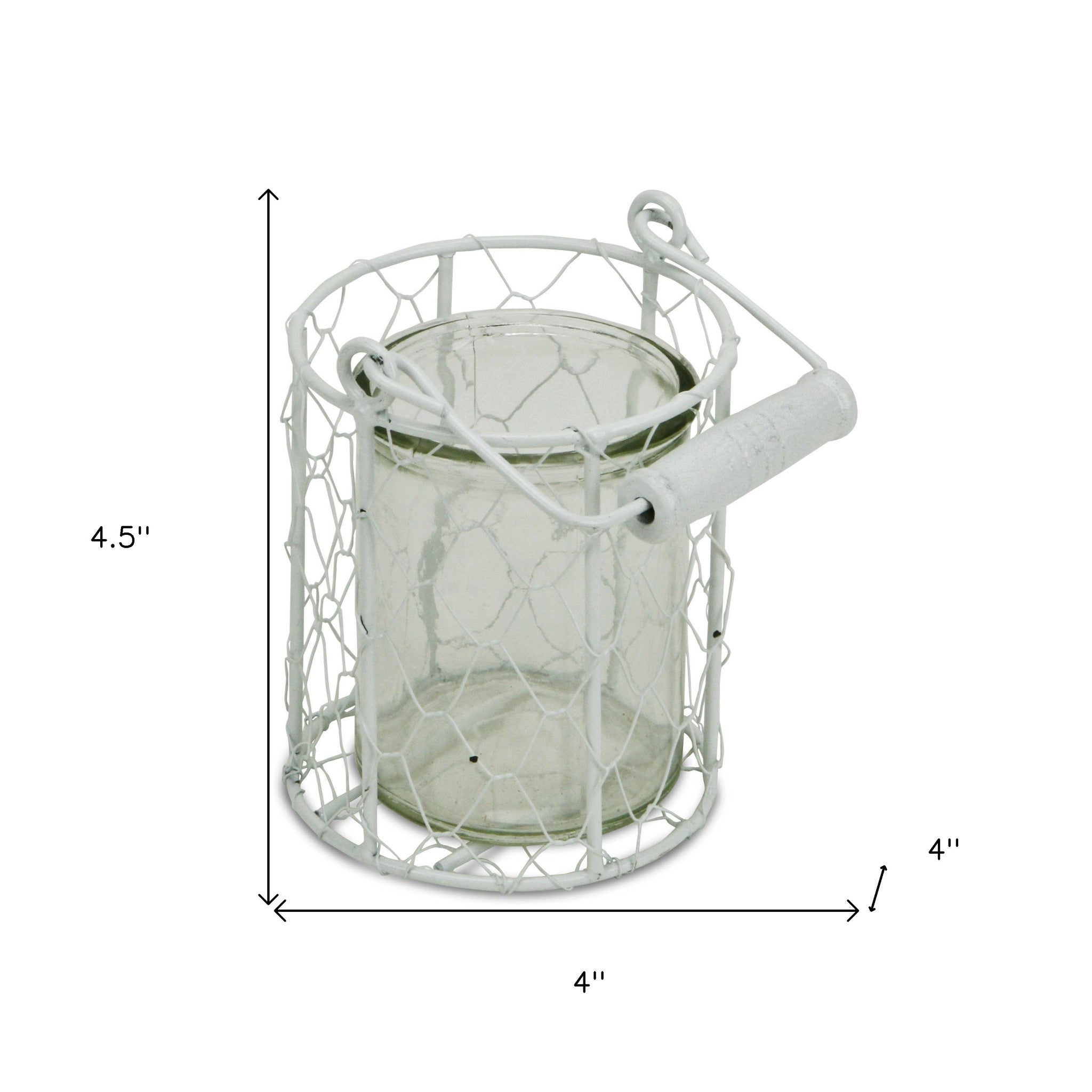 4" White and Clear Wire Basket and Glass Jar