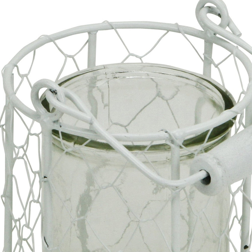 4" White and Clear Wire Basket and Glass Jar
