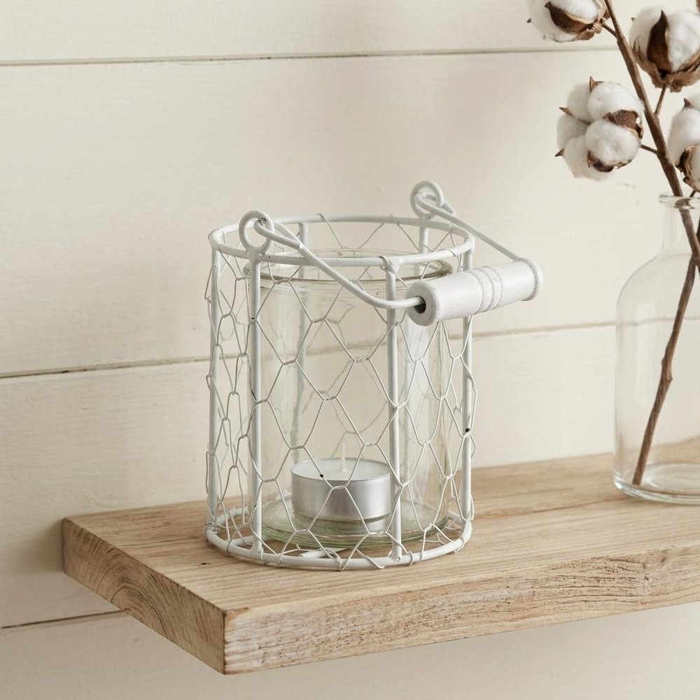 5" White Metal Tabletop Lantern Candle Holder