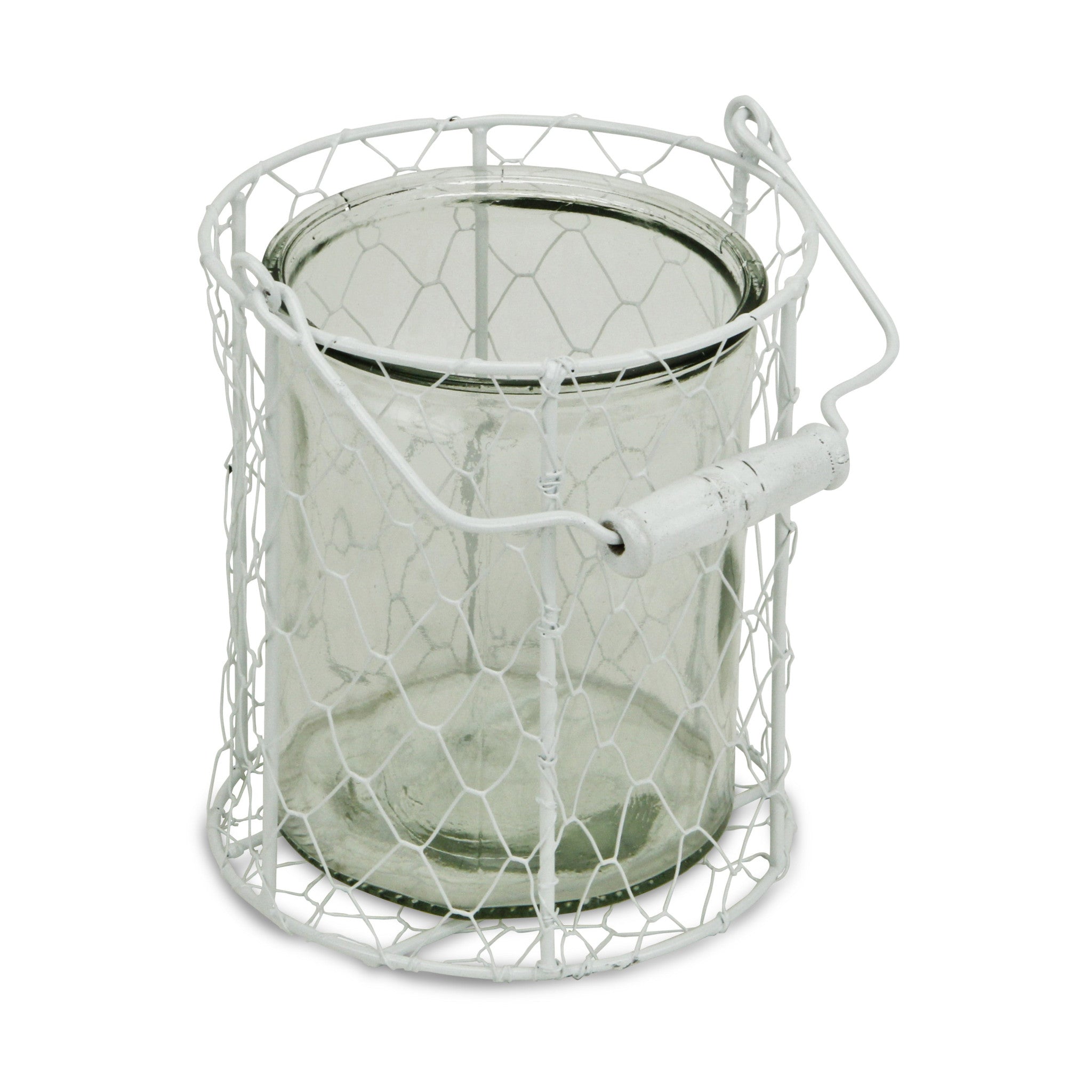 6" White and Clear Wire Basket and Glass Jar