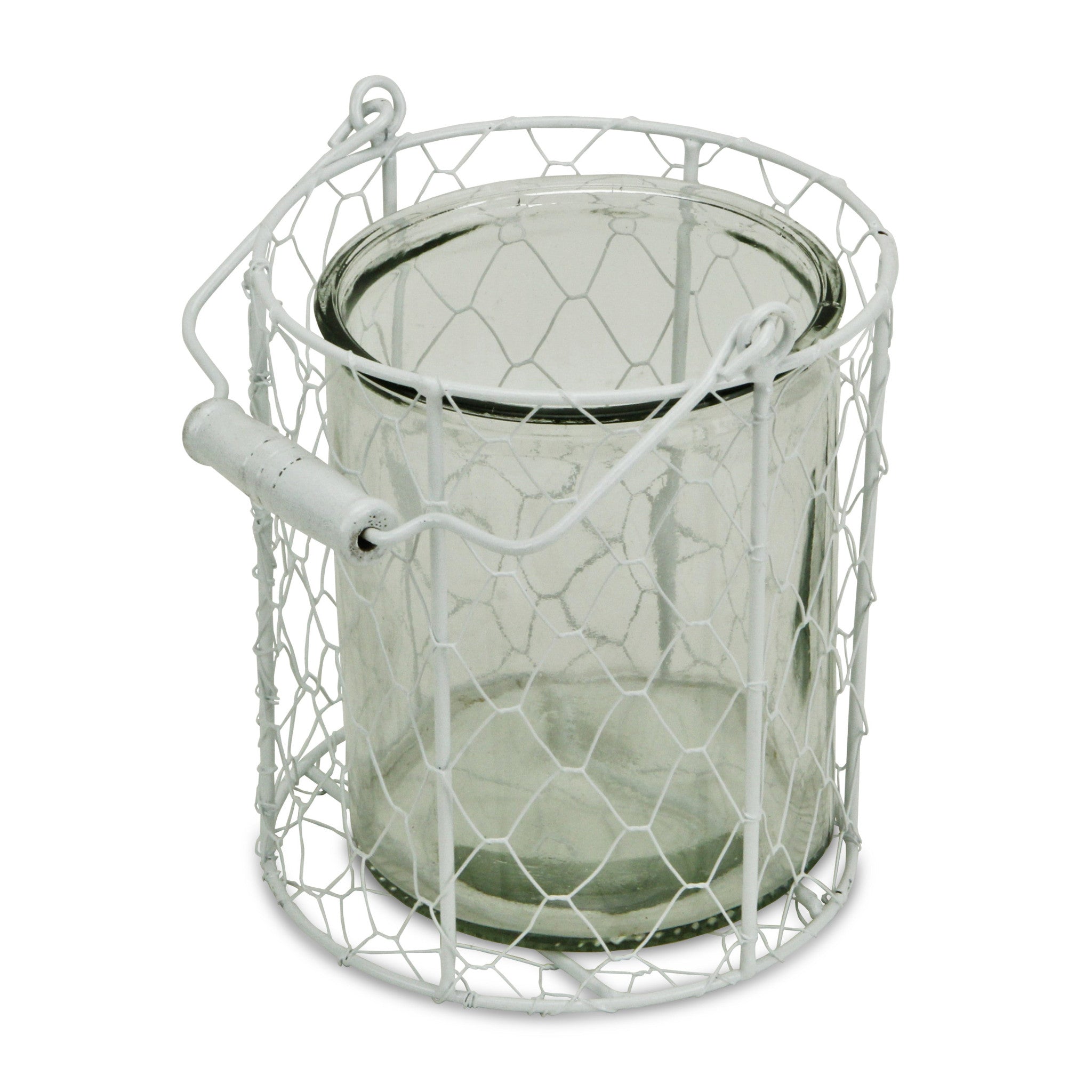 6" White and Clear Wire Basket and Glass Jar